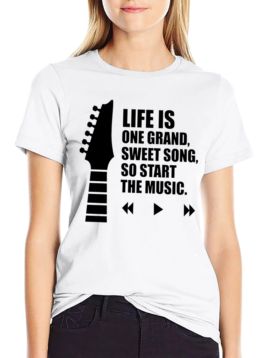 Life Is One Grand Song Black Graphic Tee