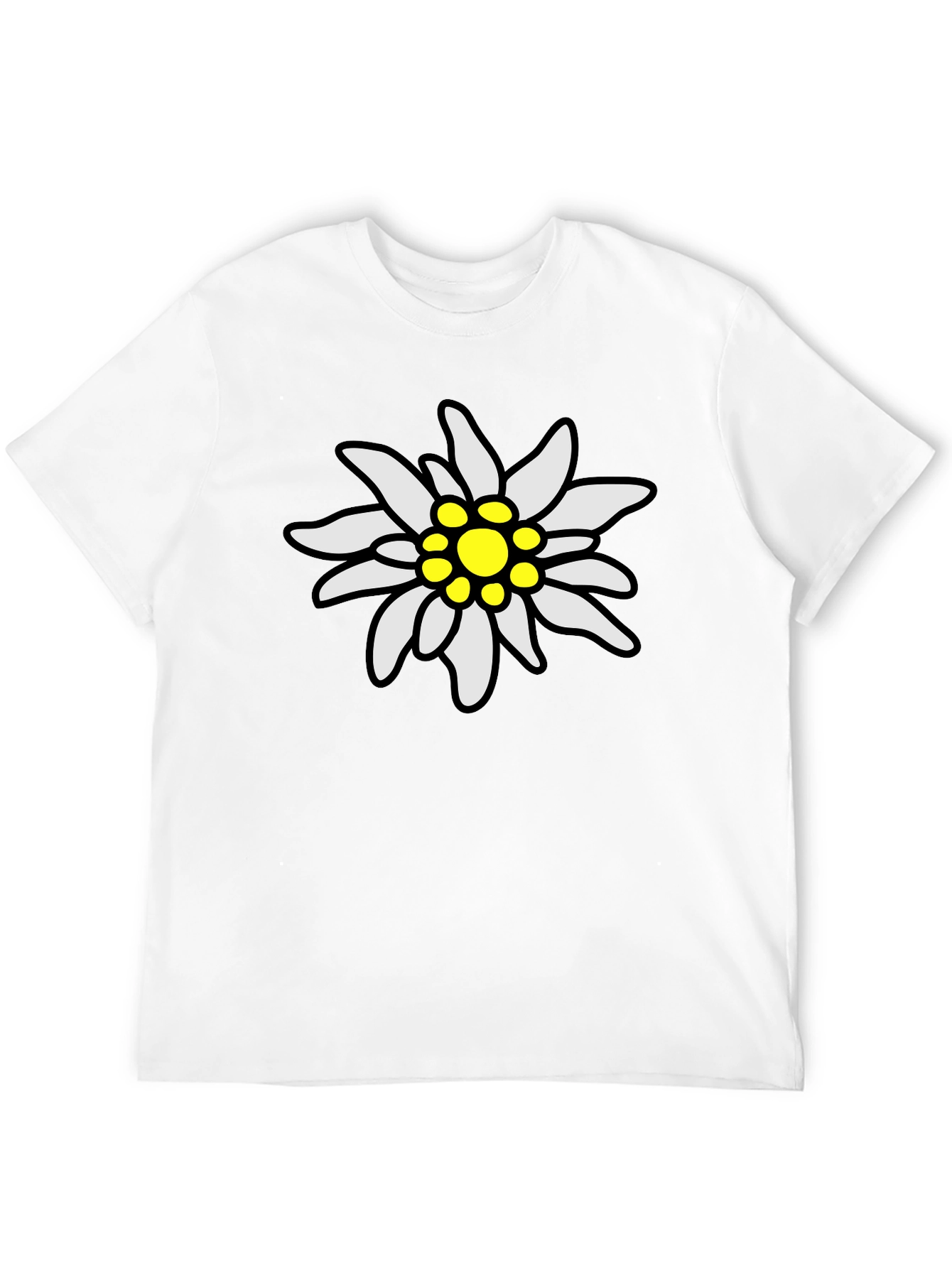 Edelweiss Flower Graphic Tee - Black Cotton T-Shirt