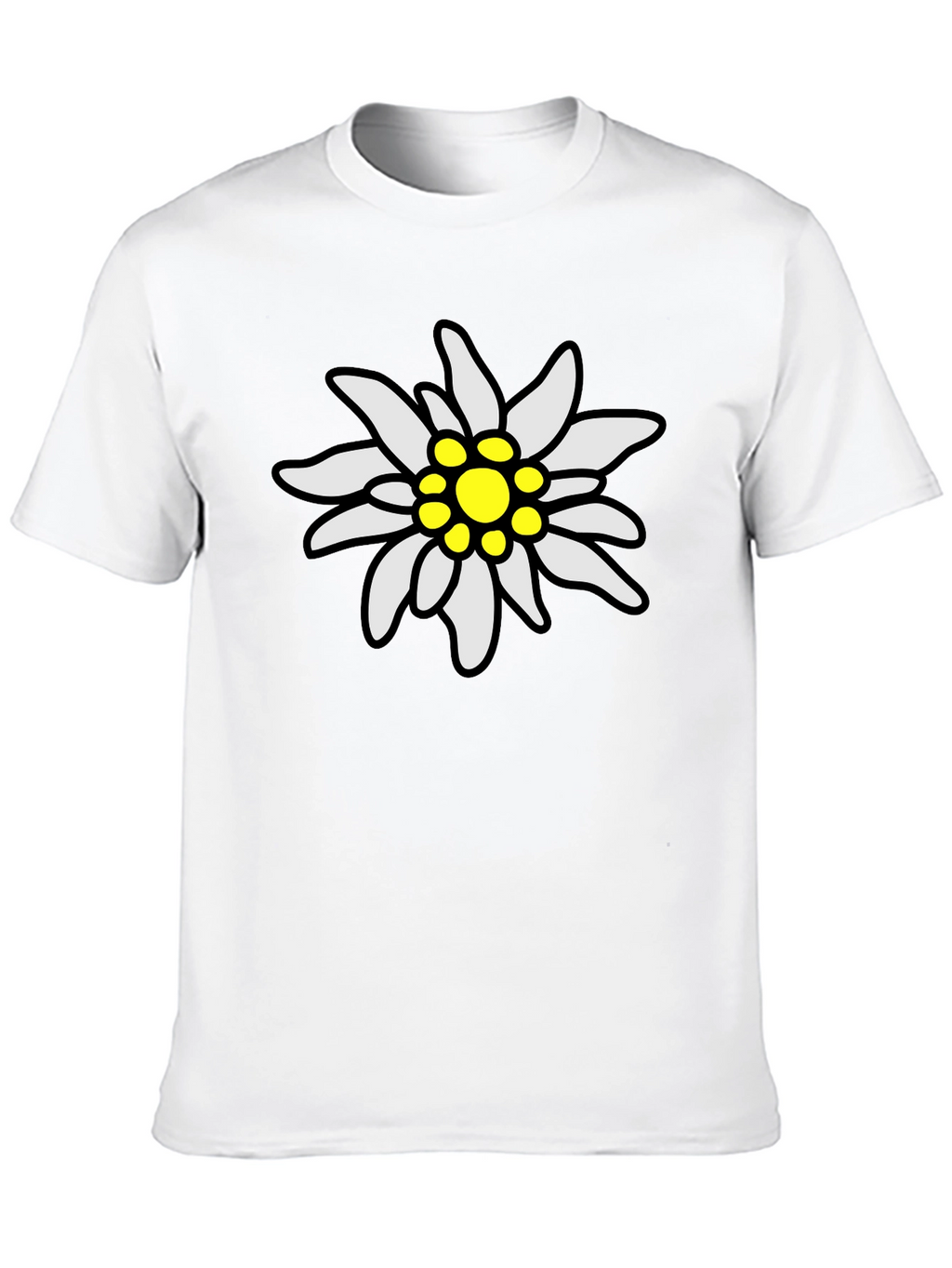 Edelweiss Flower Graphic Tee - Black Cotton T-Shirt