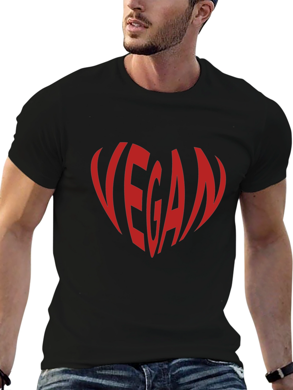 Vegan Heart Graphic Tee - Black Cotton T-Shirt