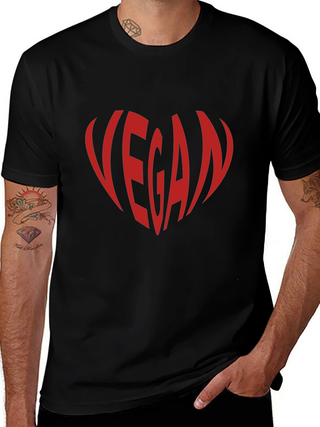 Vegan Heart Graphic Tee - Black Cotton T-Shirt