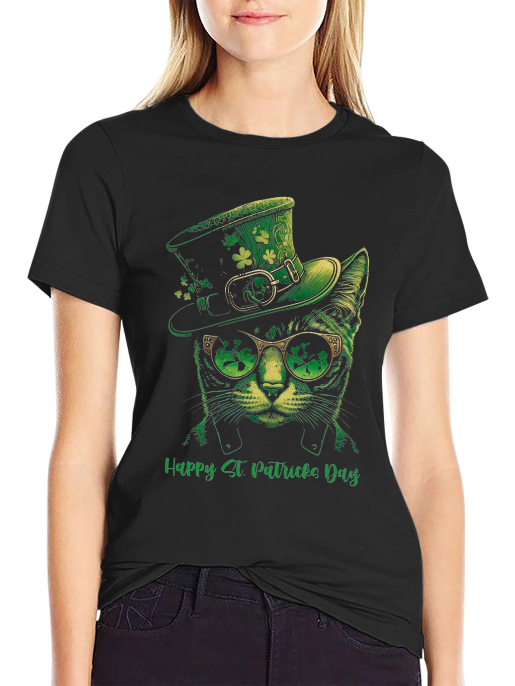 St. Patricks Day Cat T-Shirt - Lucky Green