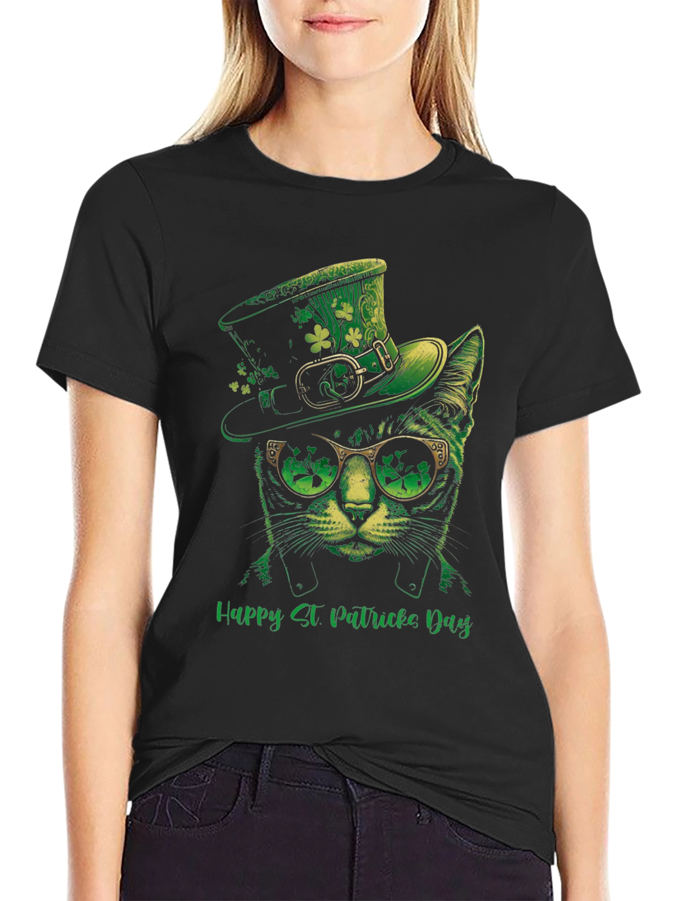 St. Patricks Day Cat T-Shirt - Lucky Green