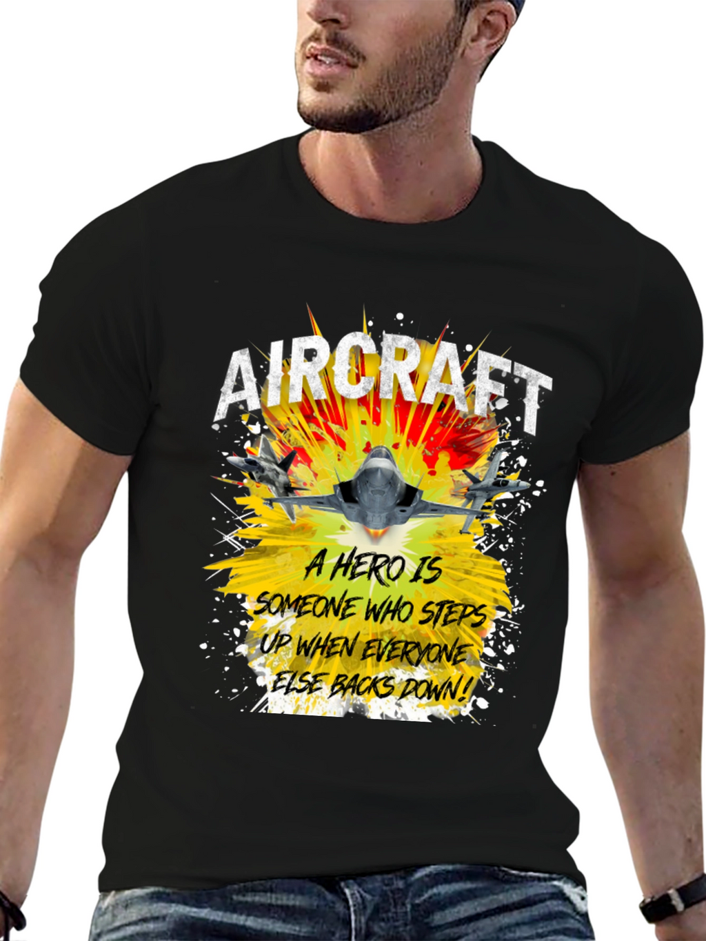 Aircraft Hero Graphic T-Shirt - Step Up Back Down!