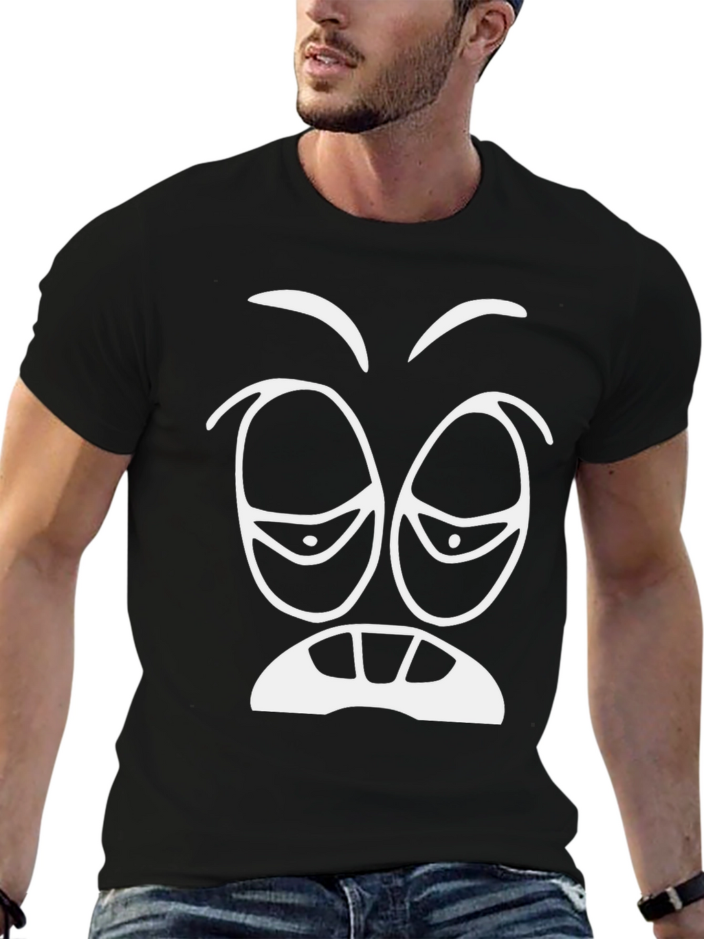Funny Sleepy Face Graphic Tee - Black T-Shirt