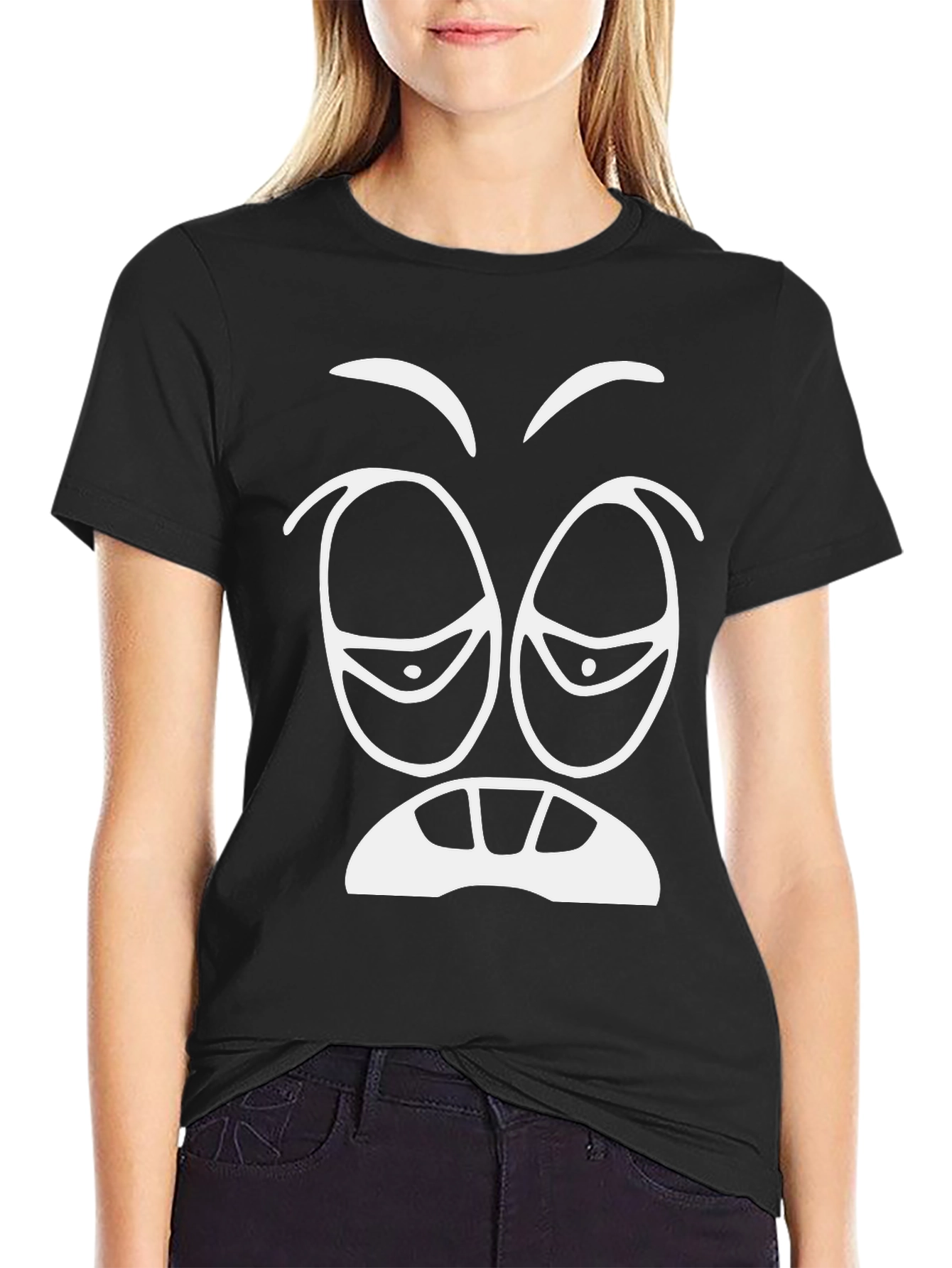 Funny Sleepy Face Graphic Tee - Black T-Shirt
