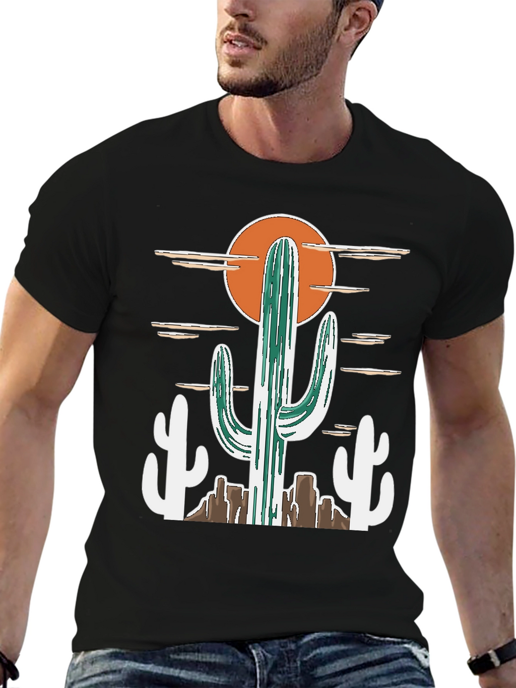 Desert Cactus Graphic Tee - Western Style Cotton T-Shirt