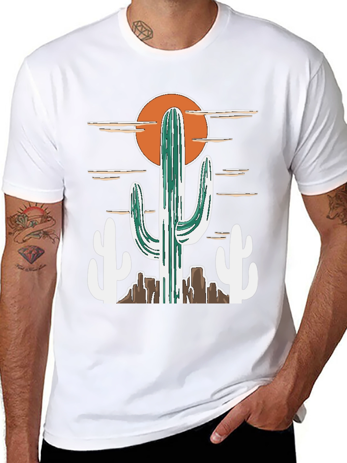 Desert Cactus Graphic Tee - Western Style Cotton T-Shirt