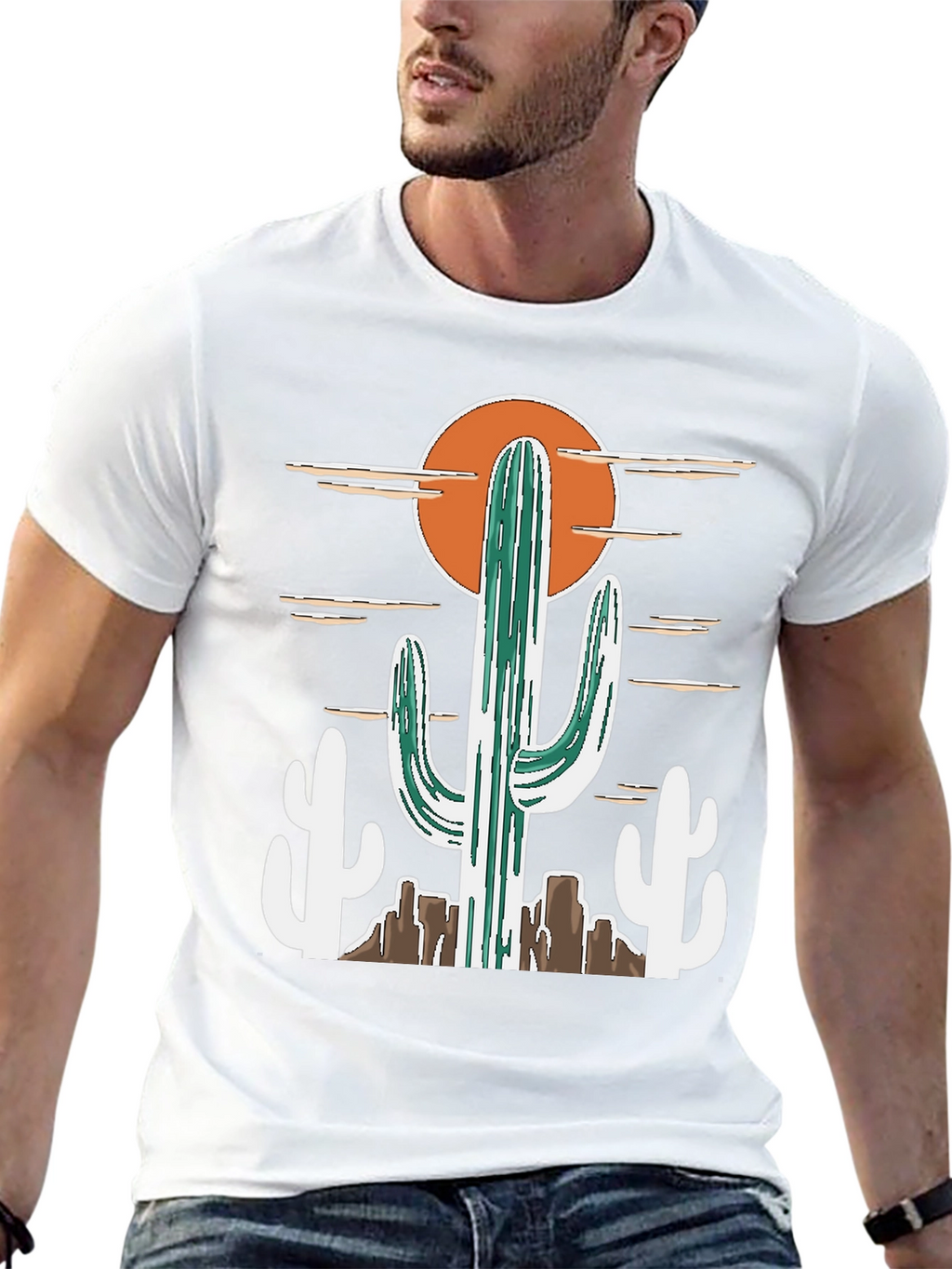 Desert Cactus Graphic Tee - Western Style Cotton T-Shirt