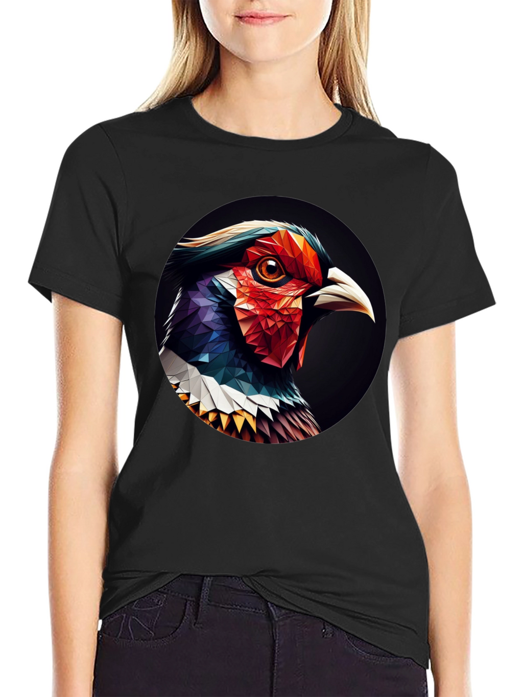 Geometric Bird Graphic Black T-Shirt