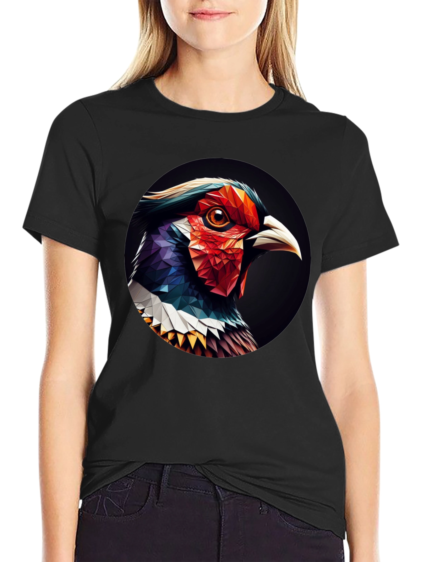 Geometric Bird Graphic Black T-Shirt