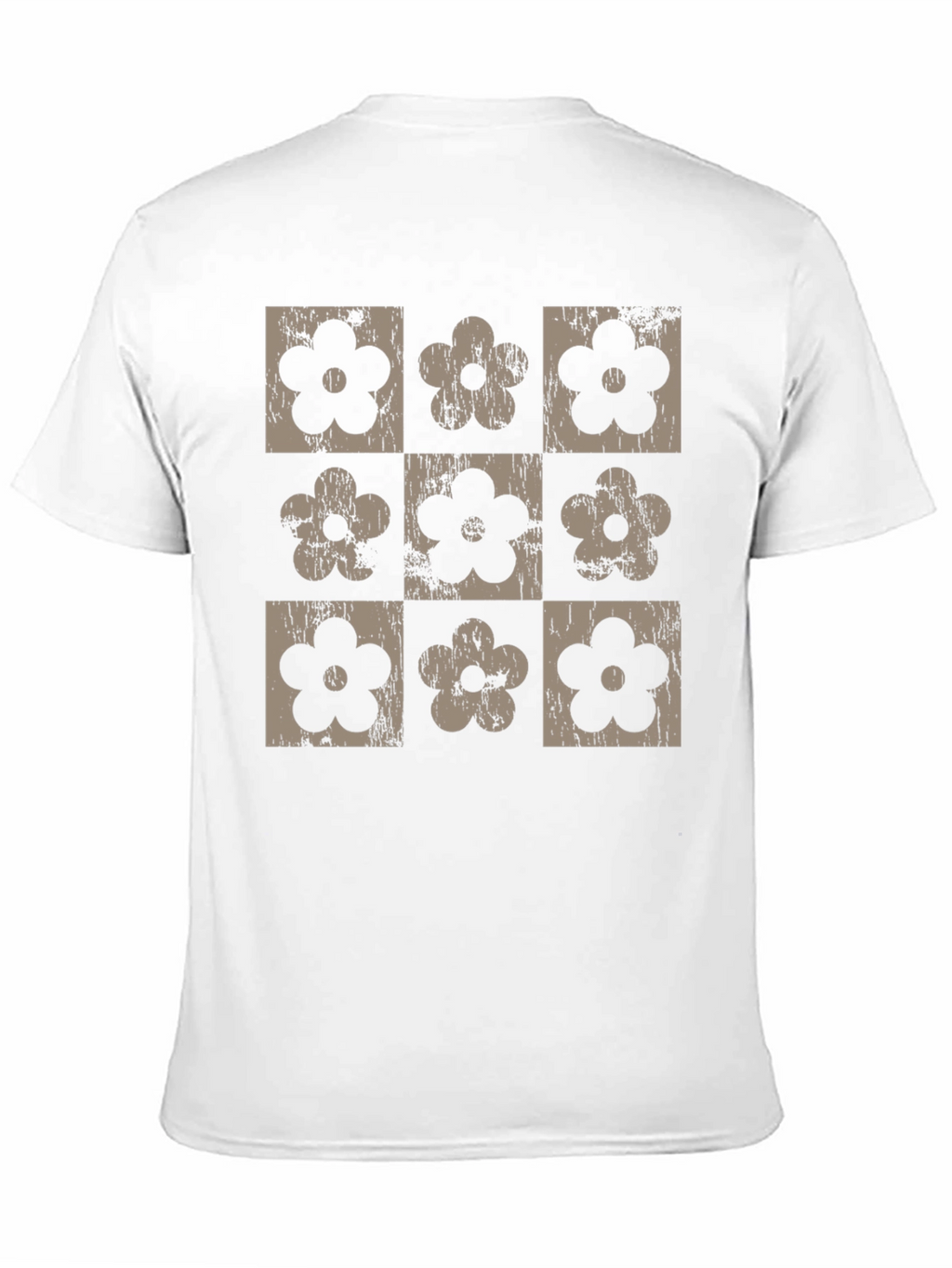 Retro Floral Grid T-Shirt - Black