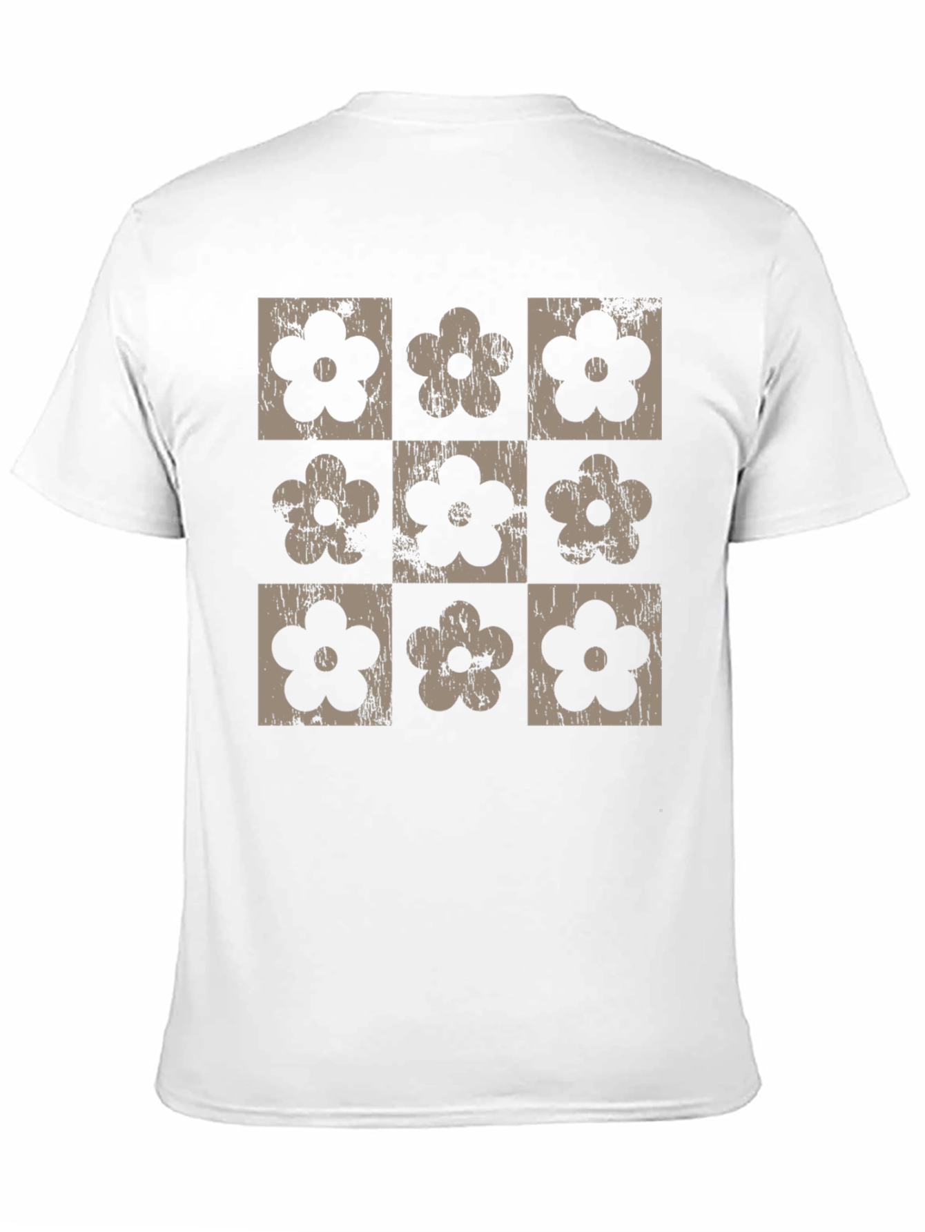 Retro Floral Grid T-Shirt - Black