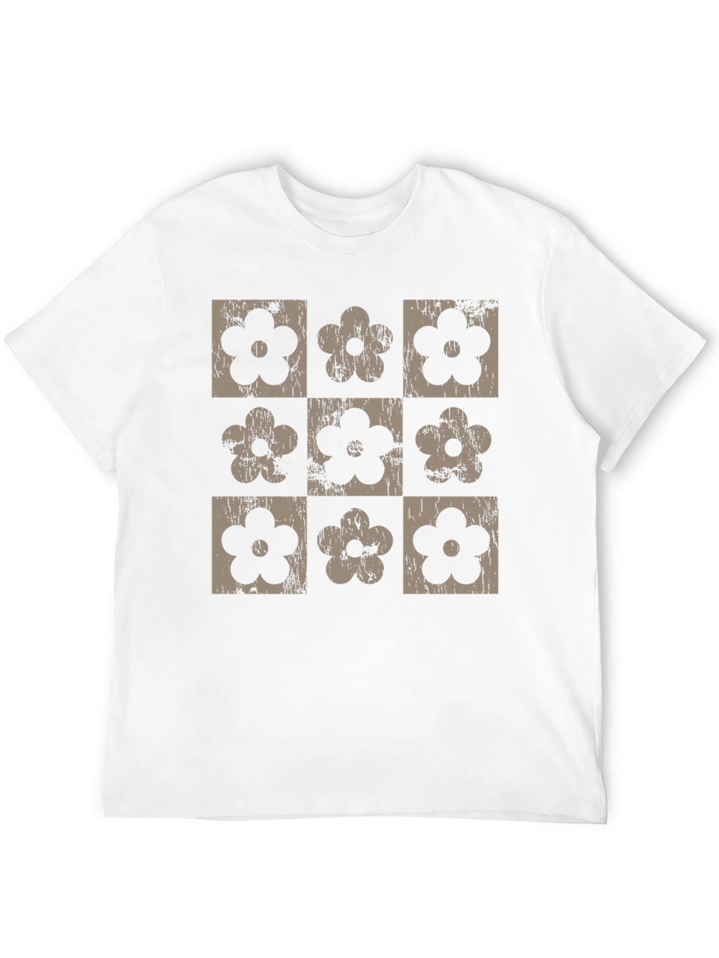 Retro Floral Grid T-Shirt - Black