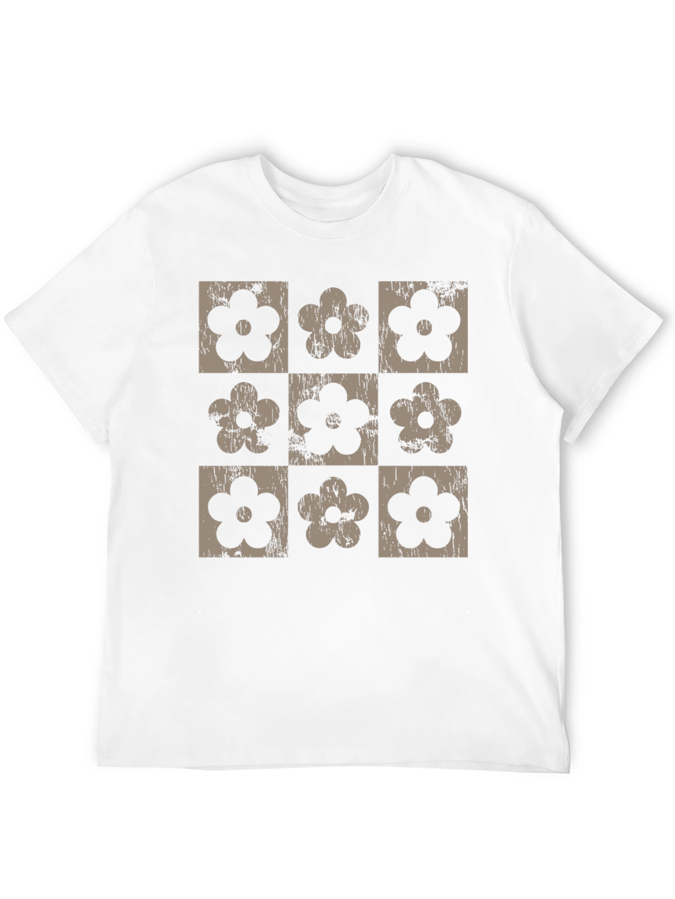 Retro Floral Grid T-Shirt - Black