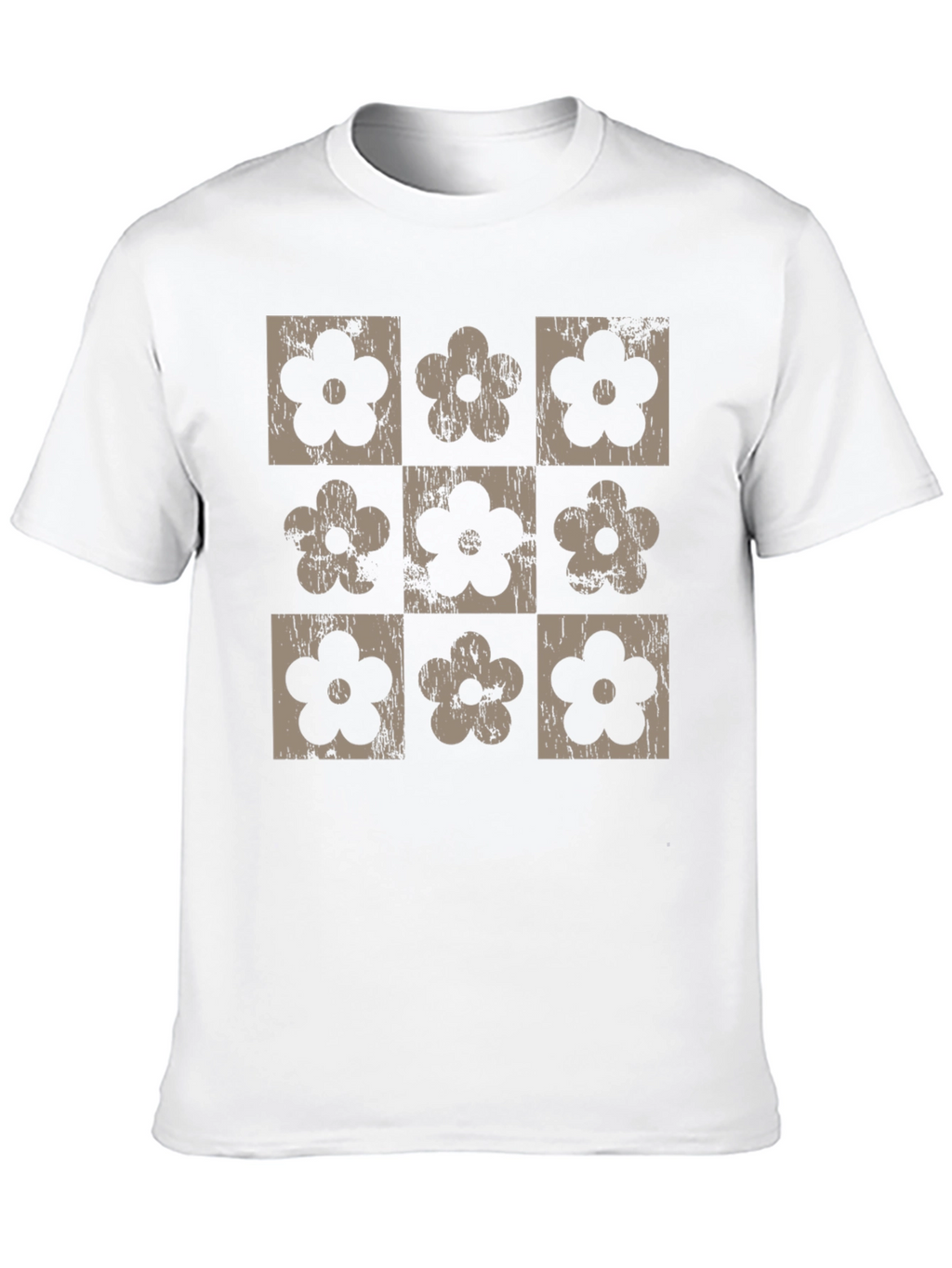 Retro Floral Grid T-Shirt - Black