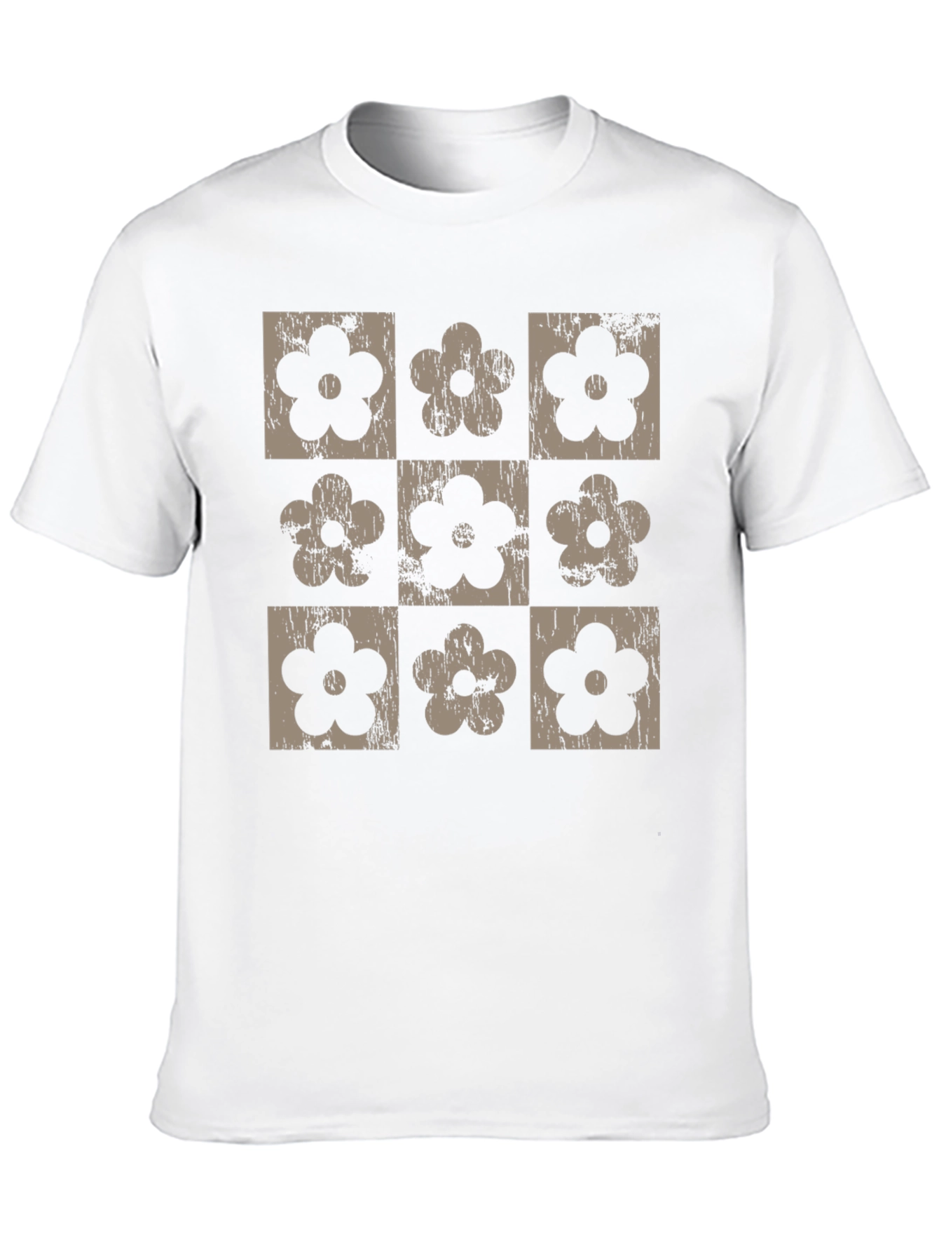 Retro Floral Grid T-Shirt - Black