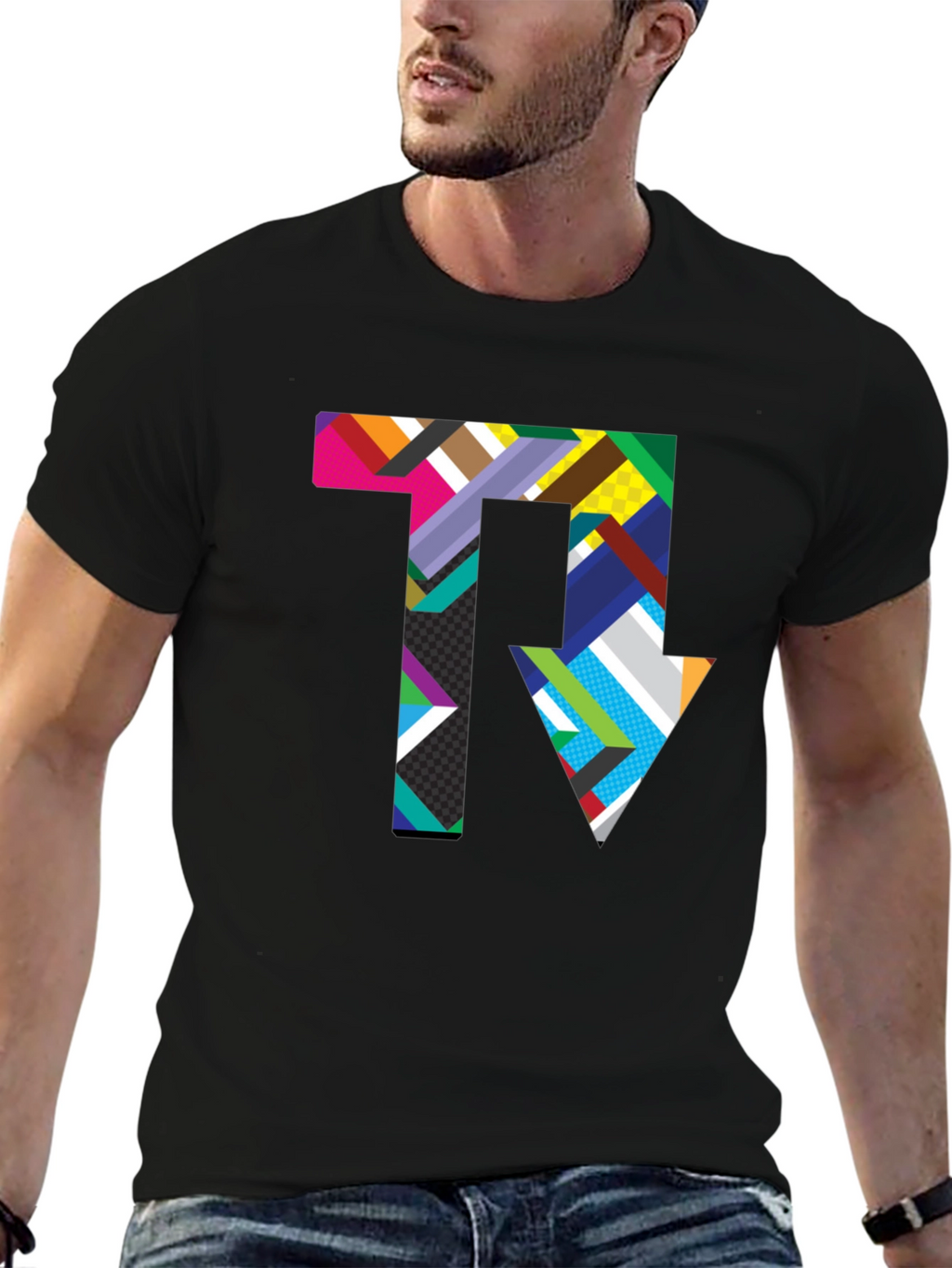 Geometric Arrow Graphic Black T-Shirt