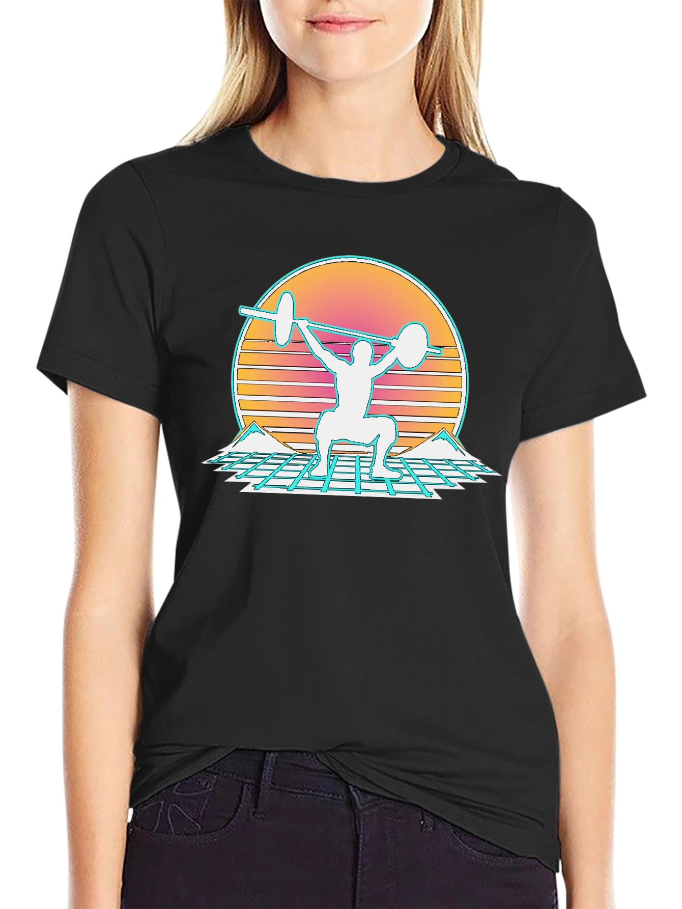 Retro Synthwave Weightlifting T-Shirt