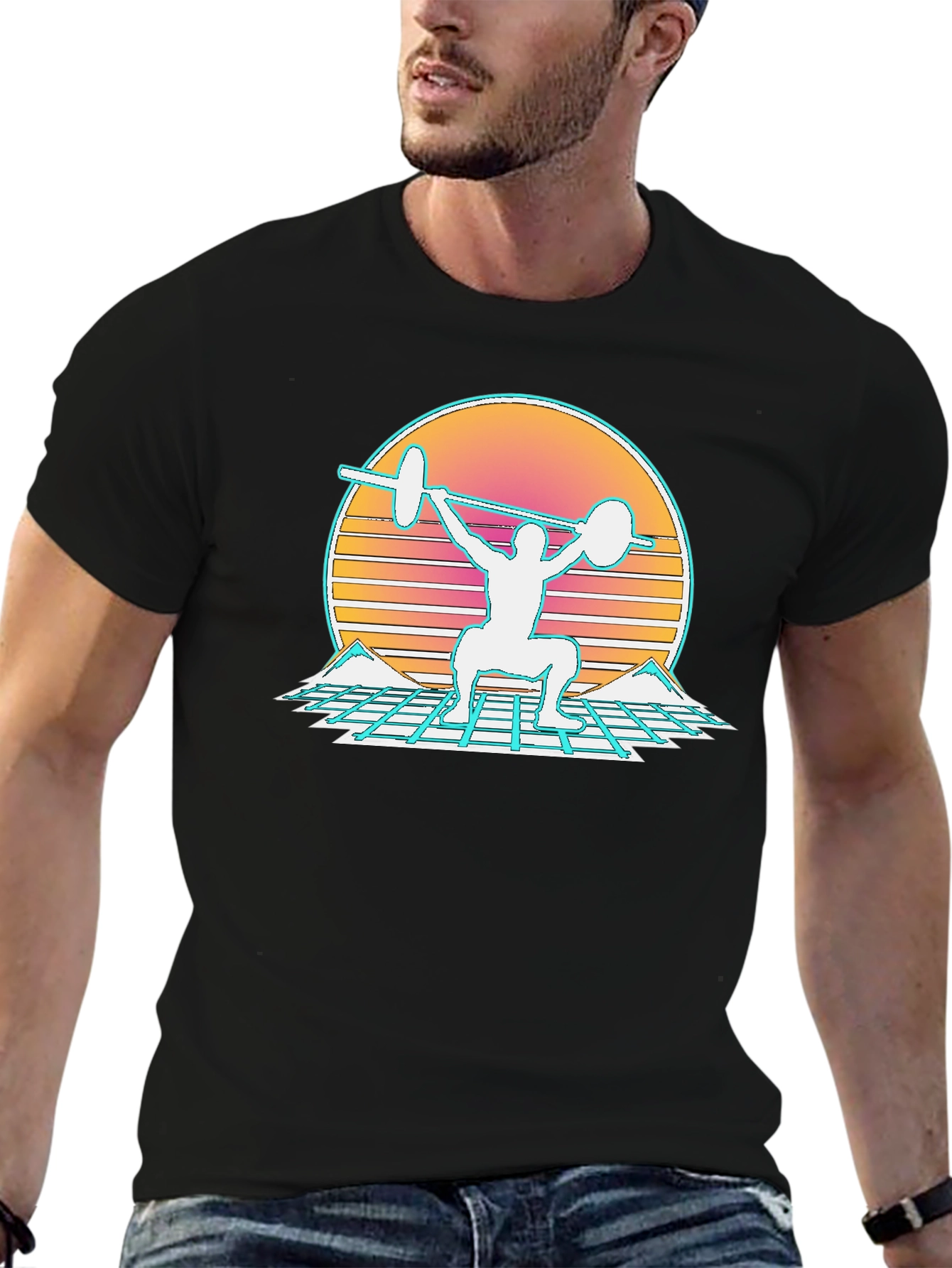 Retro Synthwave Weightlifting T-Shirt