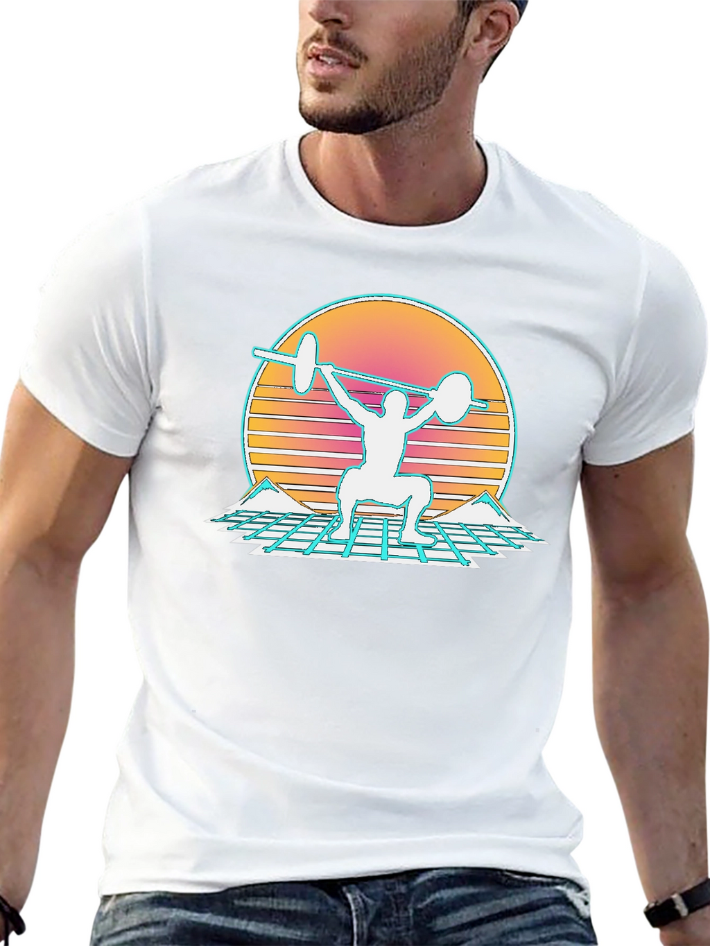 Retro Synthwave Weightlifting T-Shirt