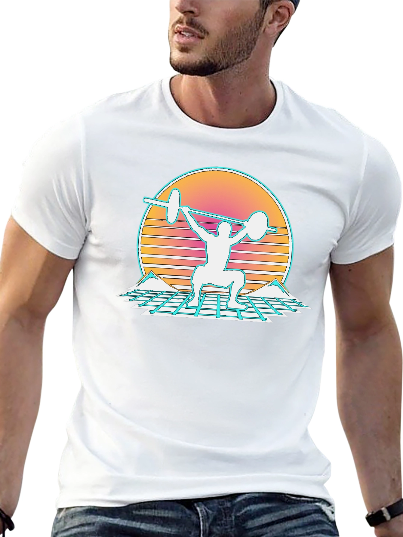 Retro Synthwave Weightlifting T-Shirt