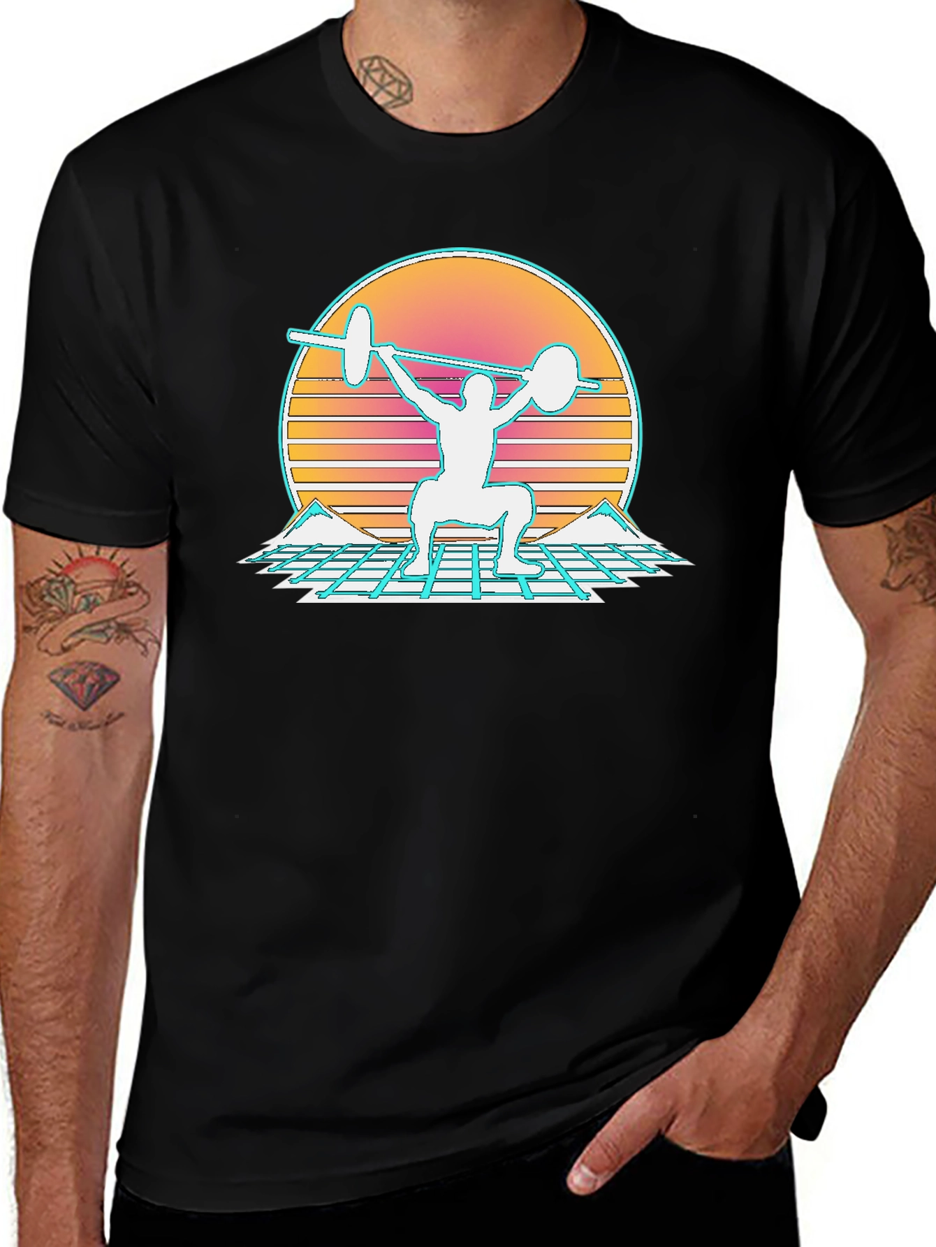Retro Synthwave Weightlifting T-Shirt