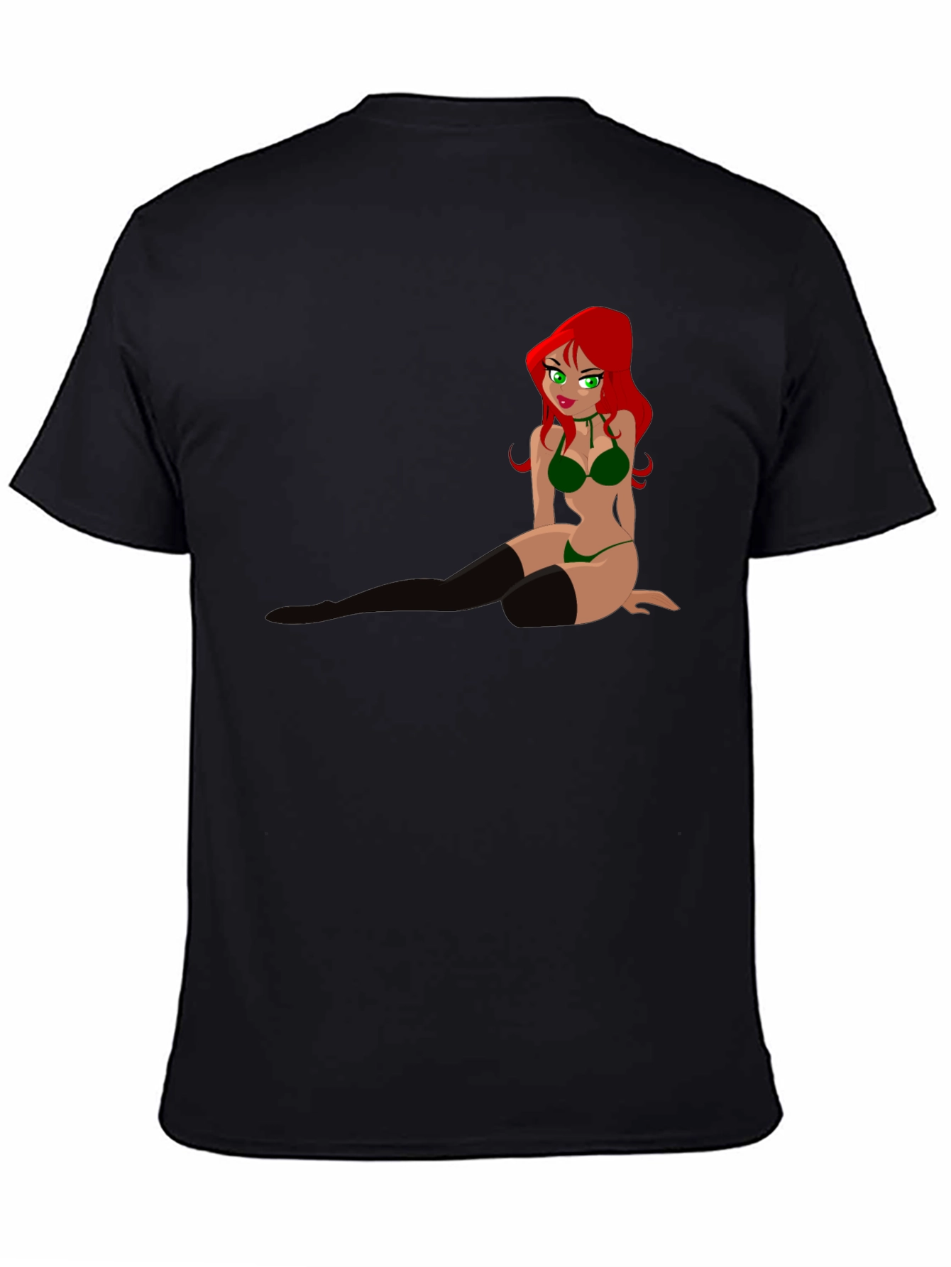 Cartoon Pin-Up Graphic Tee - Black T-Shirt