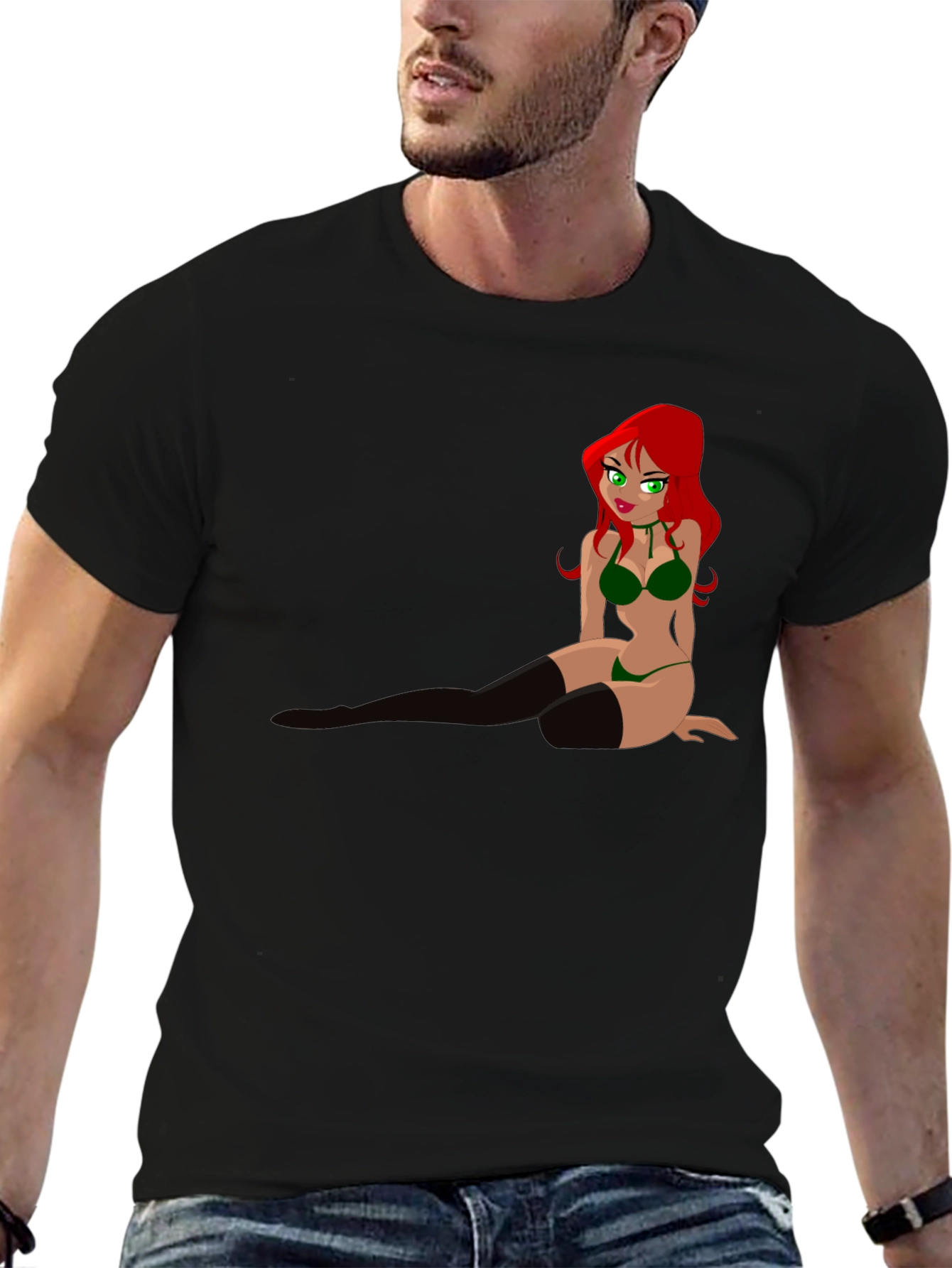 Cartoon Pin-Up Graphic Tee - Black T-Shirt