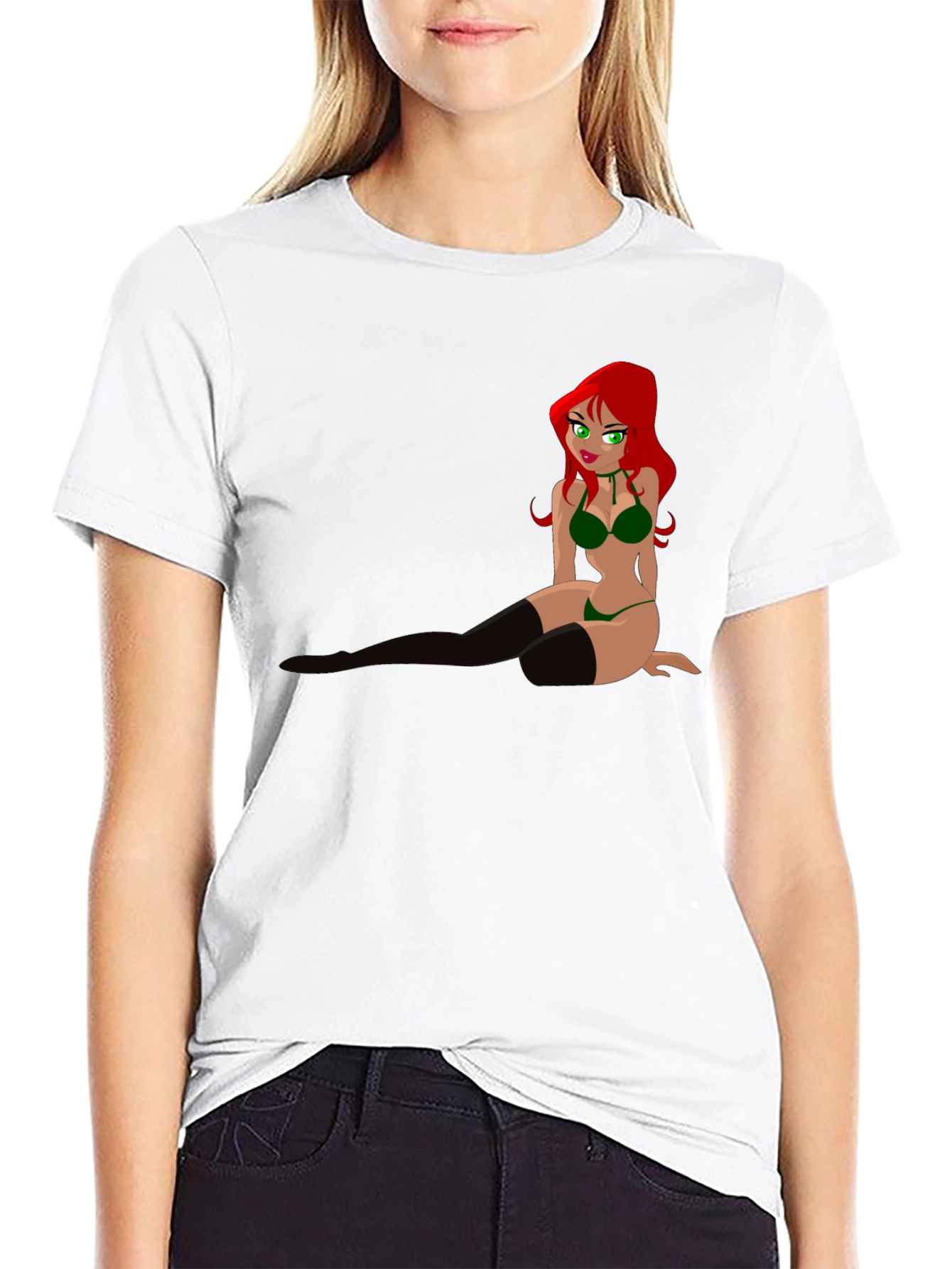 Cartoon Pin-Up Graphic Tee - Black T-Shirt