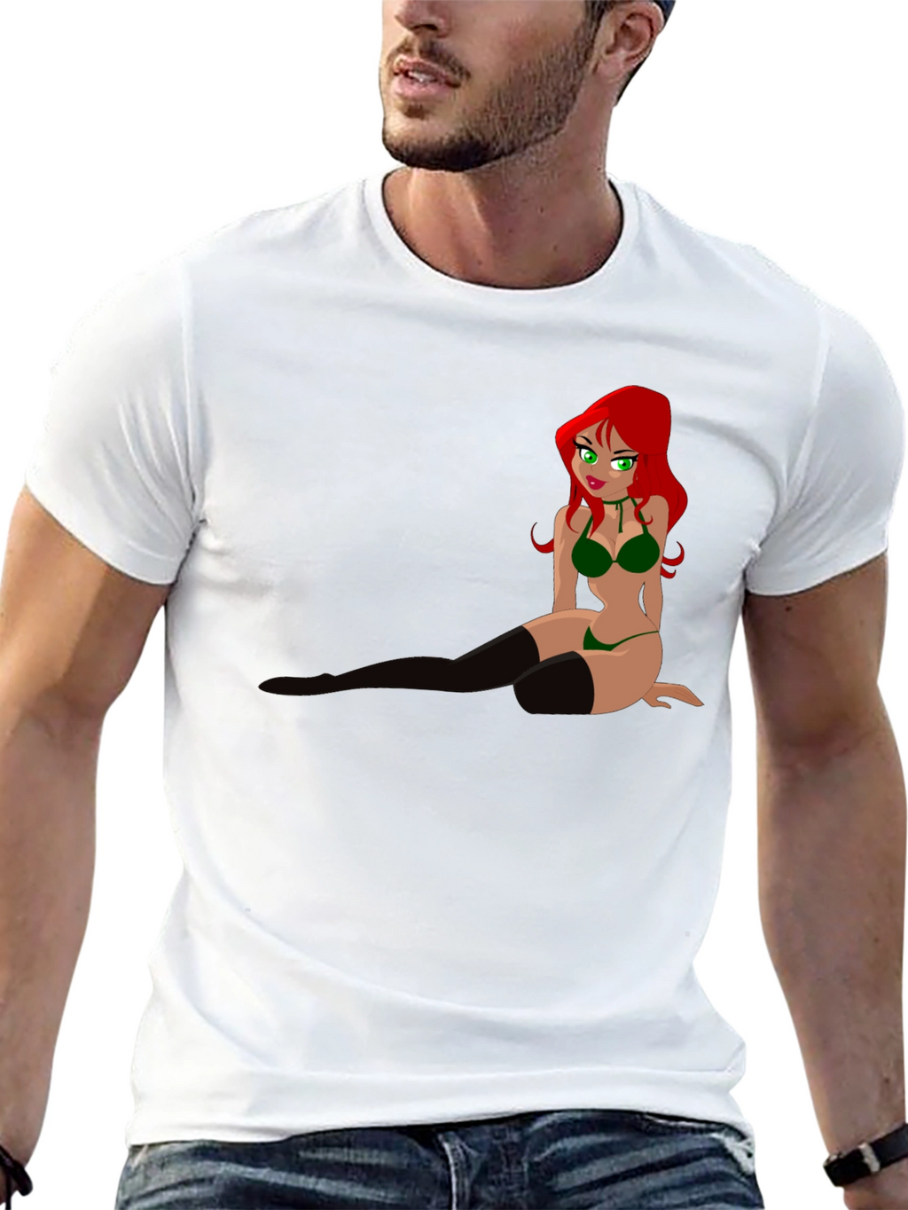 Cartoon Pin-Up Graphic Tee - Black T-Shirt