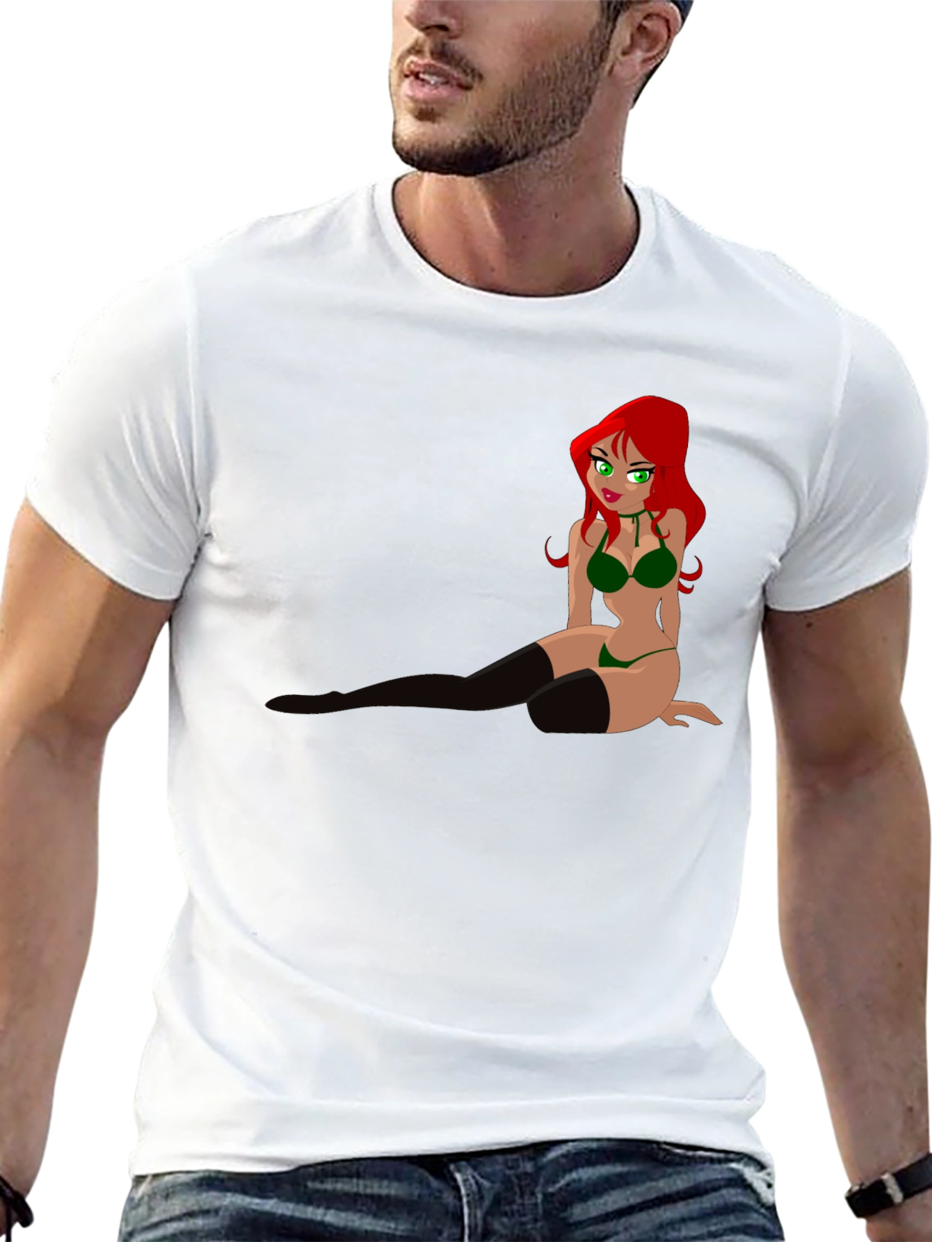 Cartoon Pin-Up Graphic Tee - Black T-Shirt