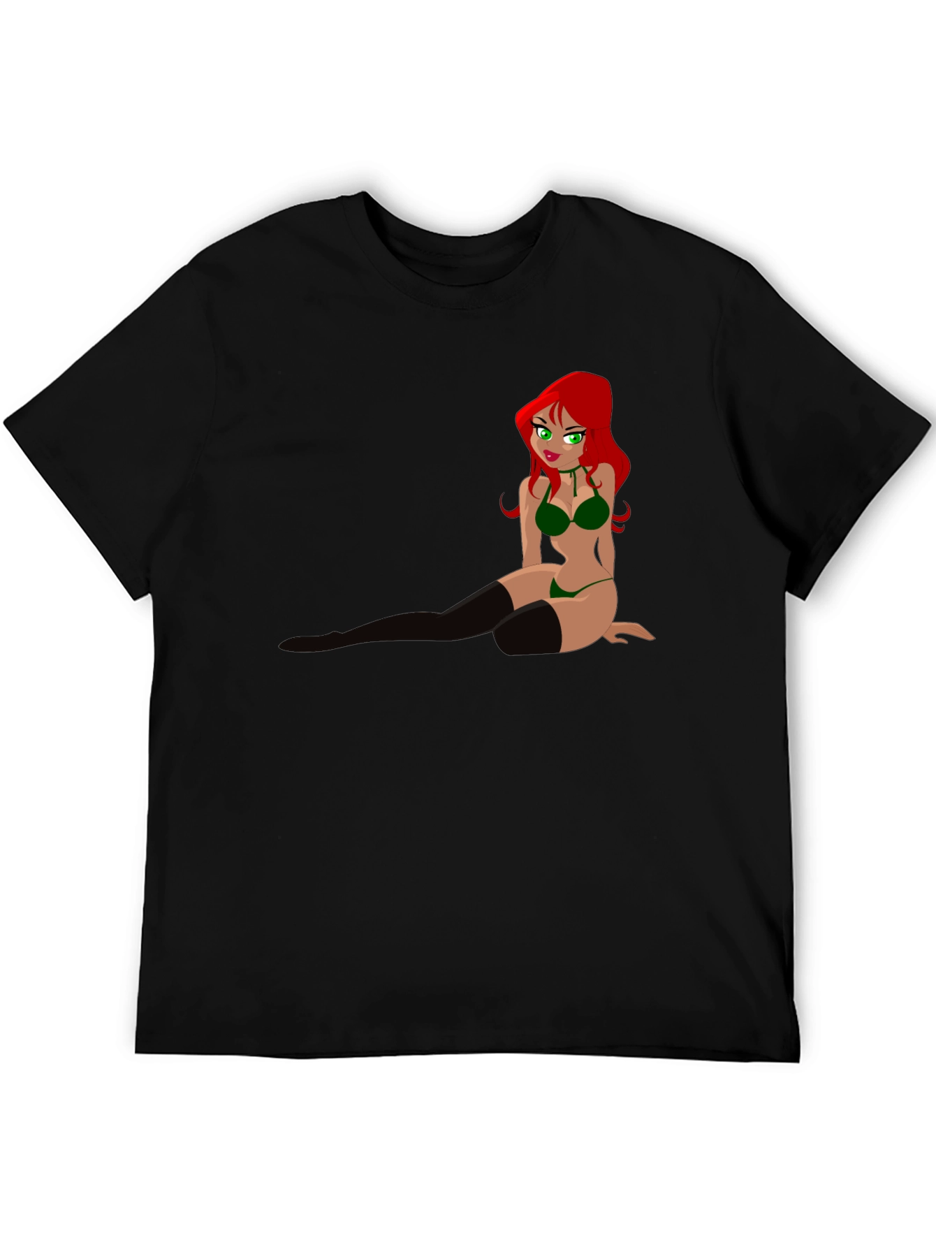 Cartoon Pin-Up Graphic Tee - Black T-Shirt