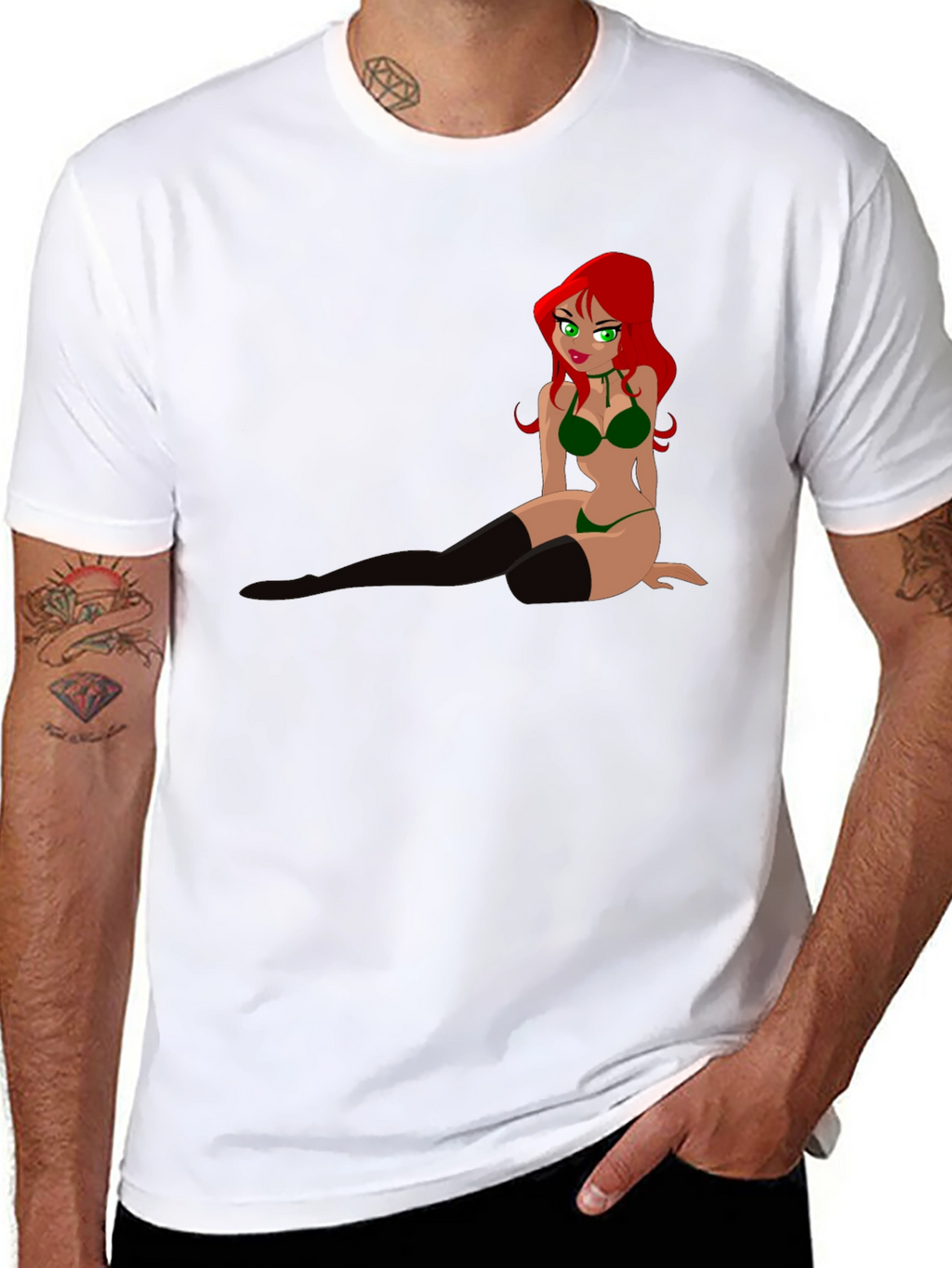 Cartoon Pin-Up Graphic Tee - Black T-Shirt