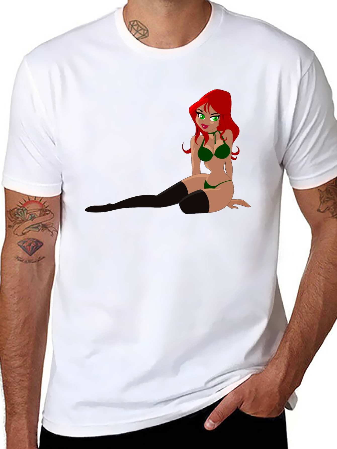 Cartoon Pin-Up Graphic Tee - Black T-Shirt