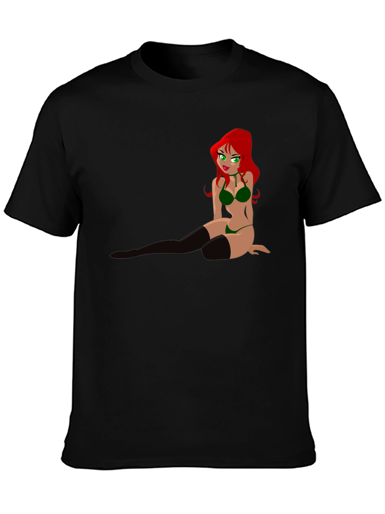 Cartoon Pin-Up Graphic Tee - Black T-Shirt
