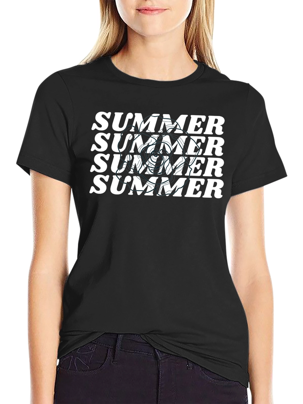 Summer T-Shirt - Black Tee with White Summer Print
