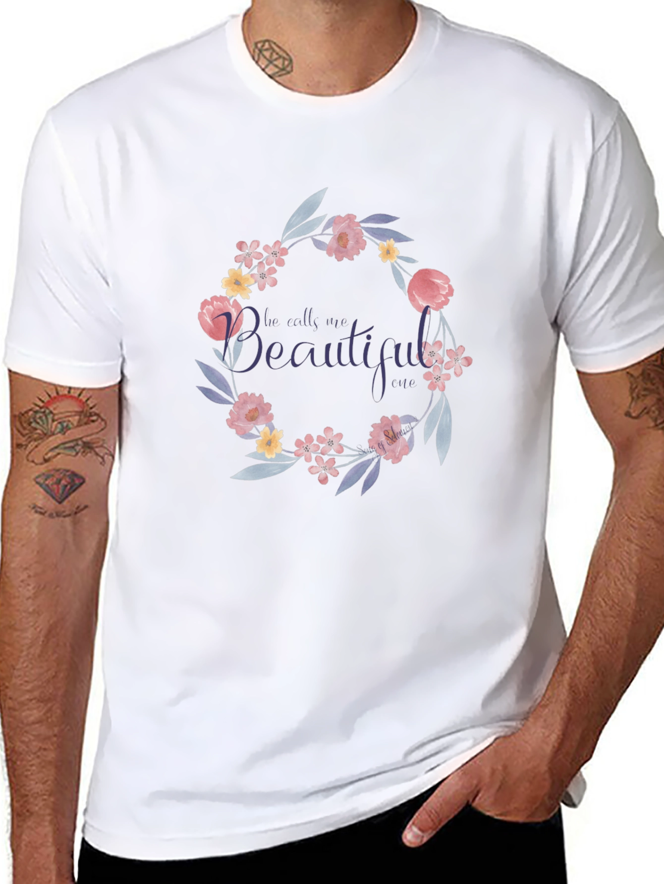 Floral Wreath T-Shirt - He Calls Me Beautiful