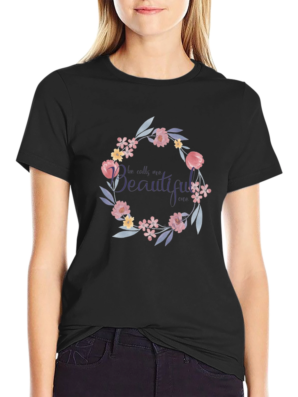Floral Wreath T-Shirt - He Calls Me Beautiful