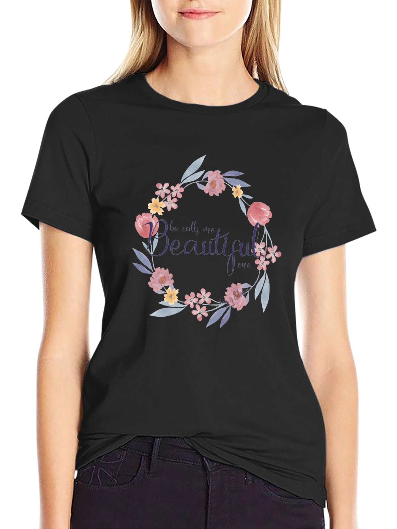Floral Wreath T-Shirt - He Calls Me Beautiful