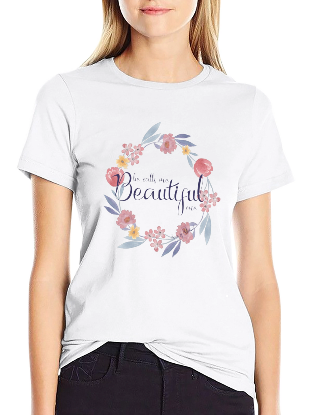 Floral Wreath T-Shirt - He Calls Me Beautiful