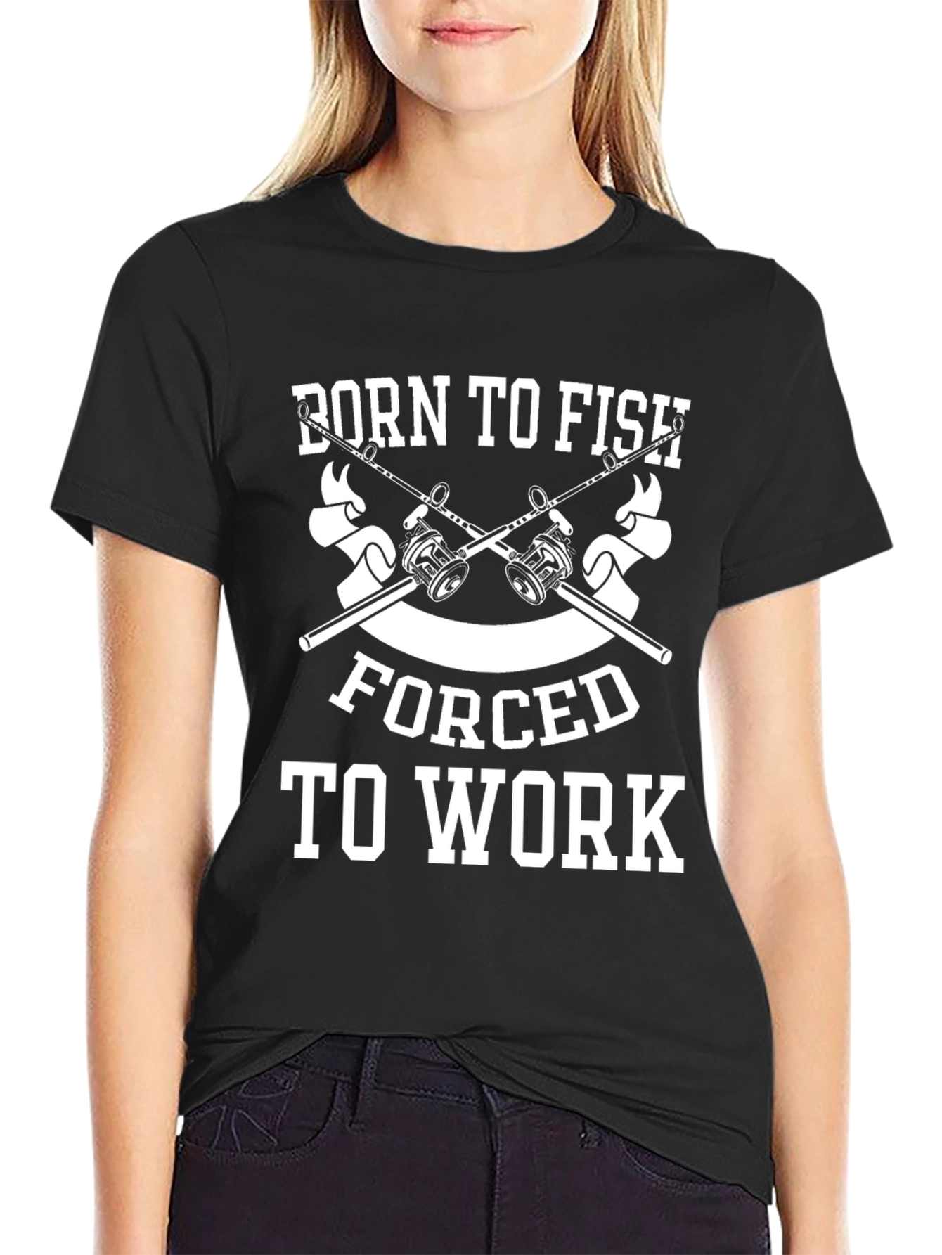 Born to Fish - Forced to Work Black T-Shirt