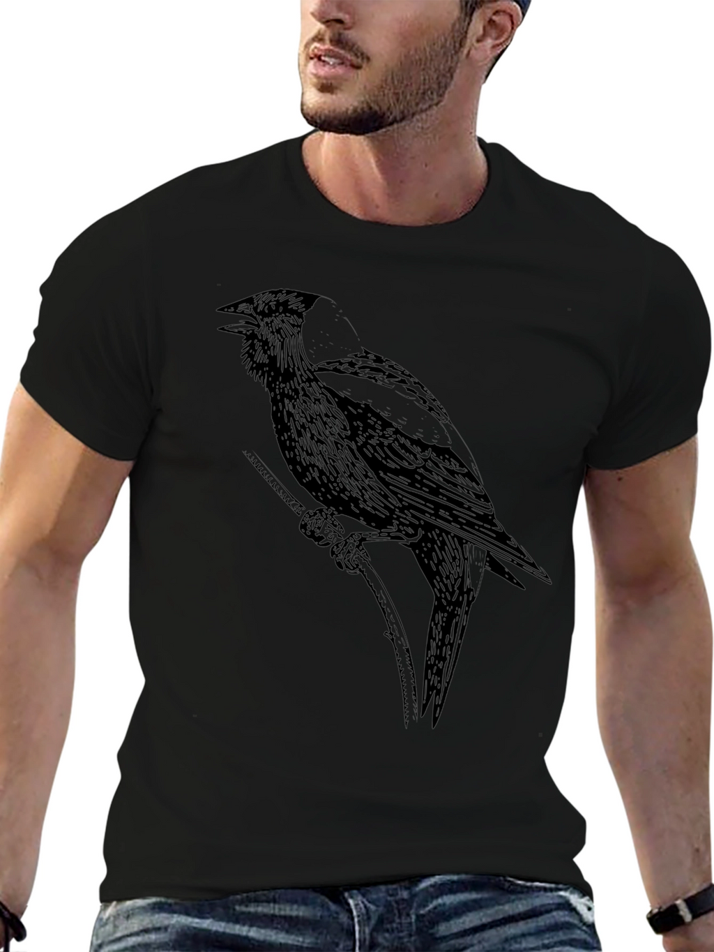 Black Crow Graphic Tee - Unique Bird Design