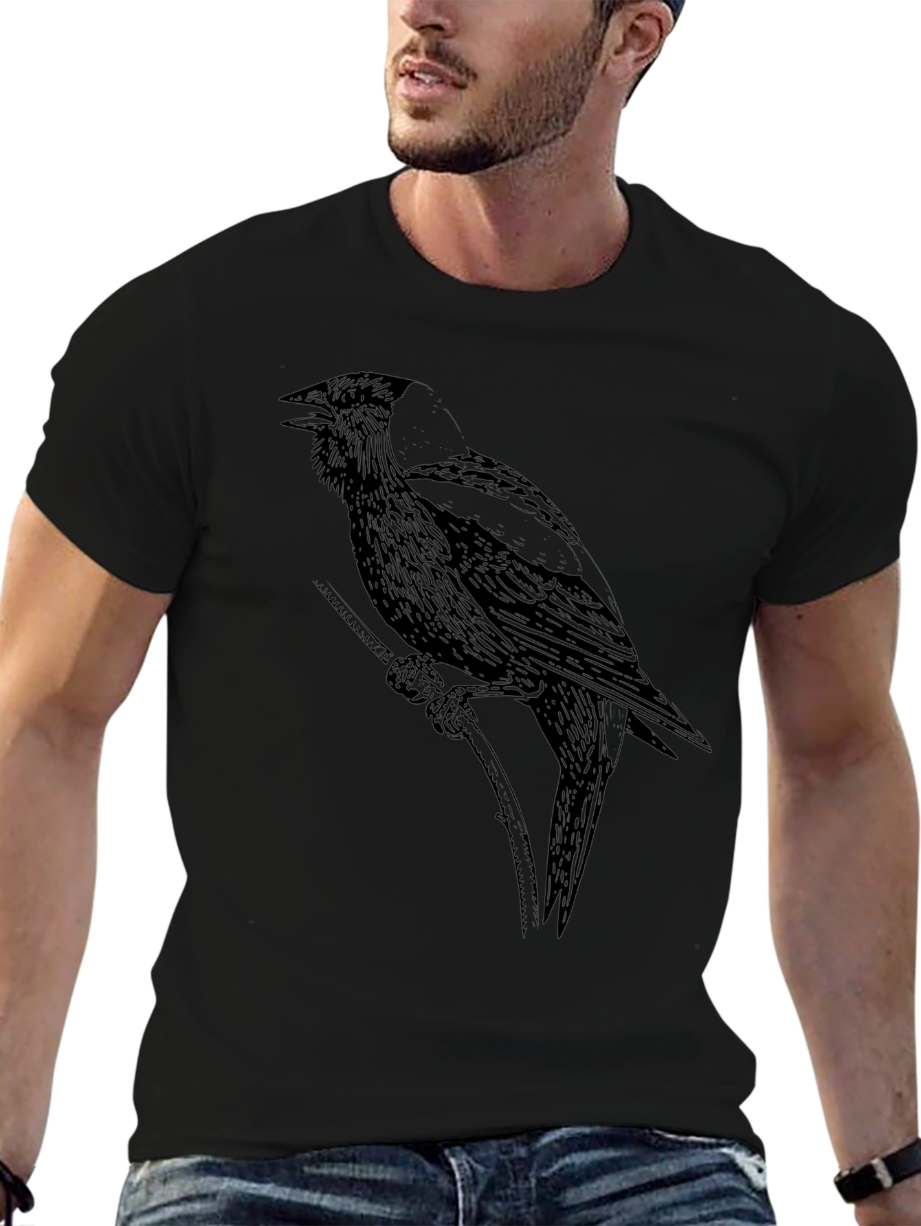 Black Crow Graphic Tee - Unique Bird Design