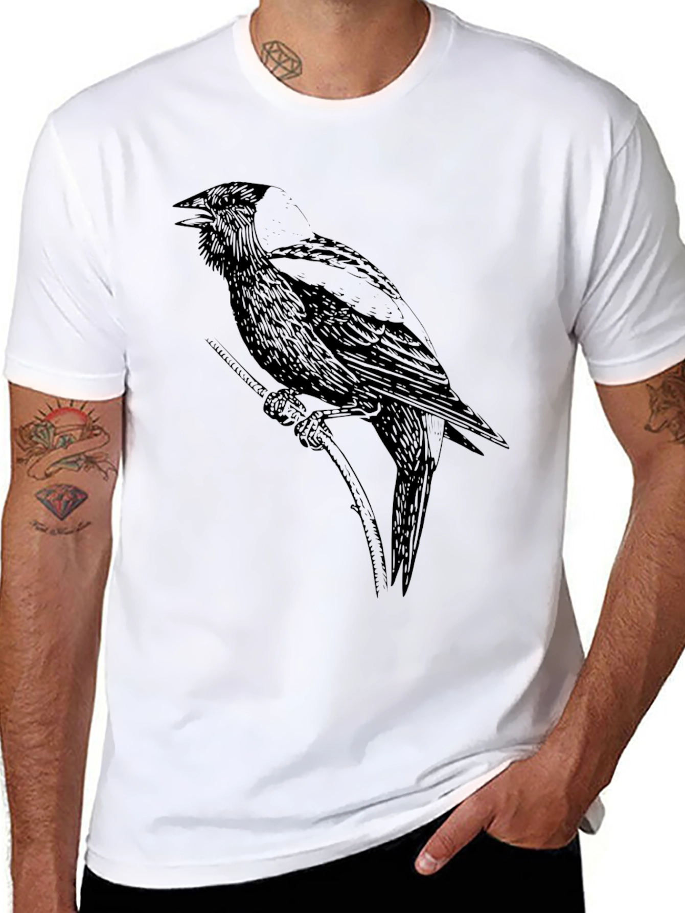 Black Crow Graphic Tee - Unique Bird Design