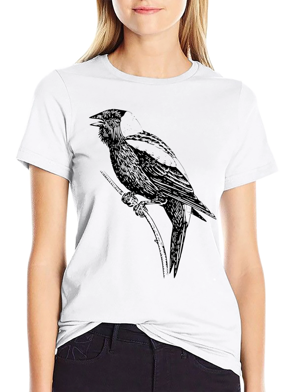 Black Crow Graphic Tee - Unique Bird Design