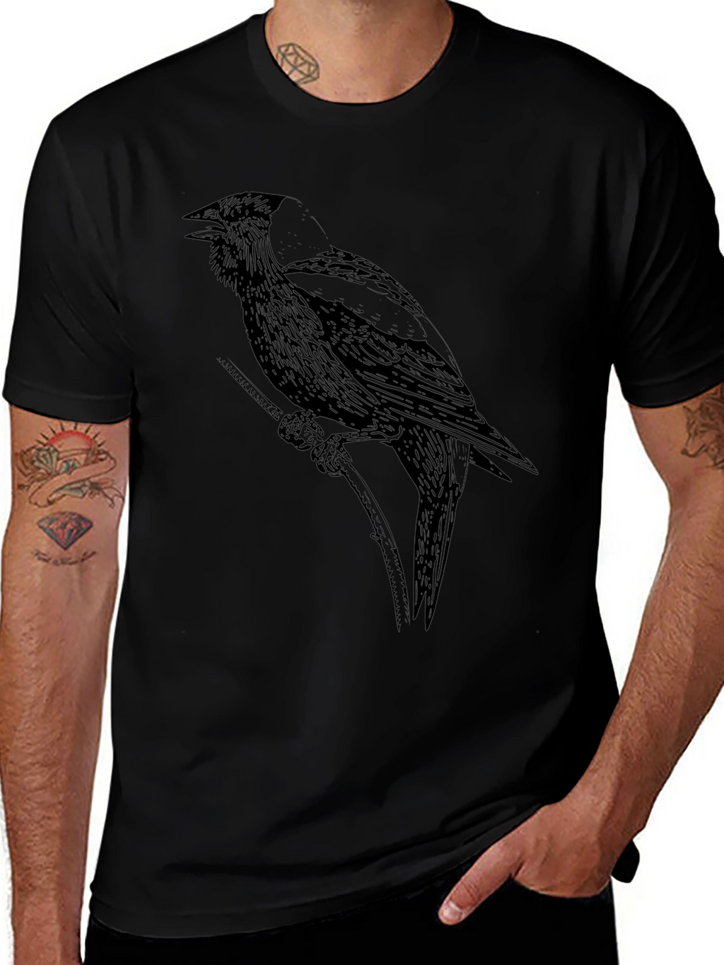 Black Crow Graphic Tee - Unique Bird Design