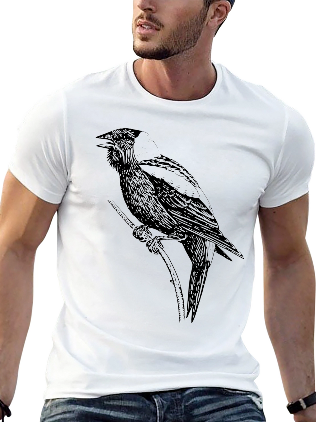 Black Crow Graphic Tee - Unique Bird Design