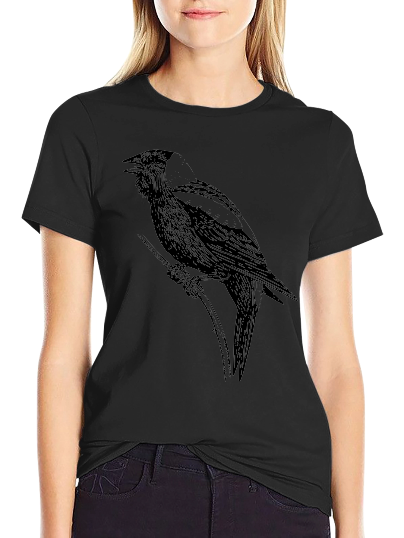 Black Crow Graphic Tee - Unique Bird Design