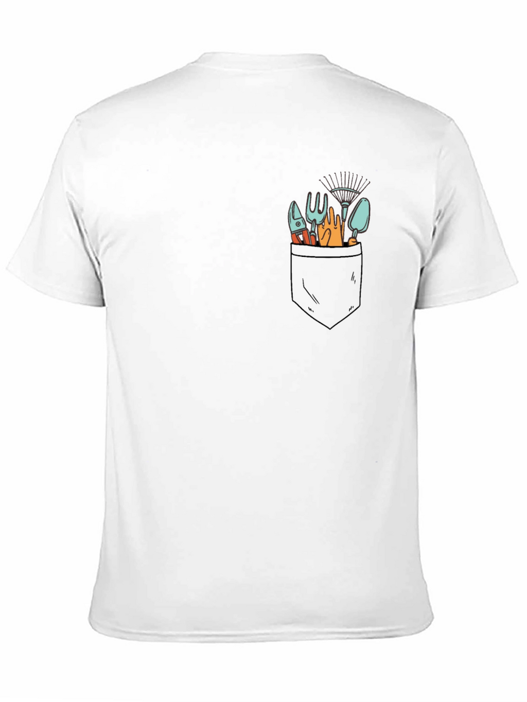 Gardening Tools Pocket Print Black T-Shirt